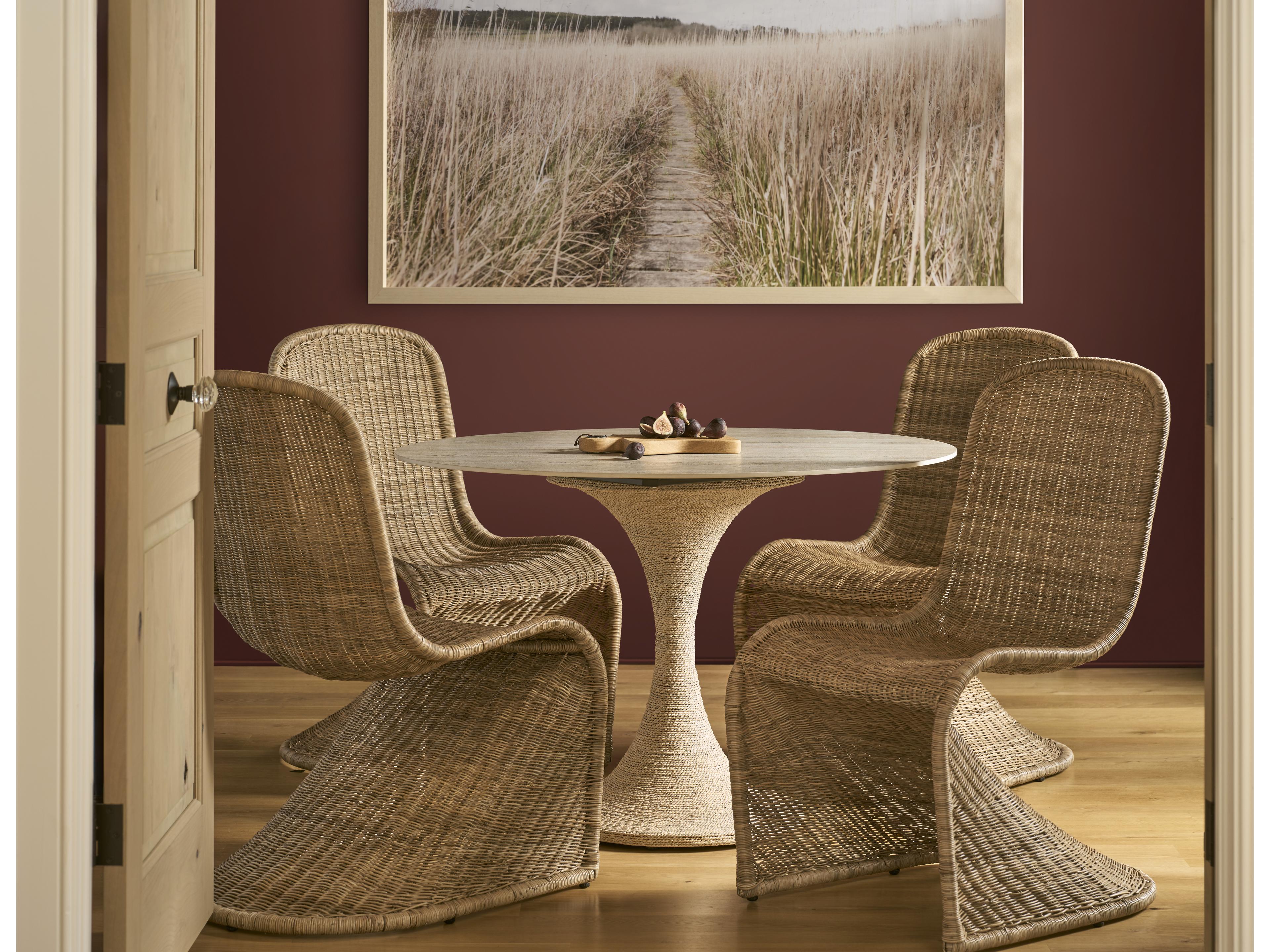 Coastal Living Home Oasis Round Stone Natual And Travertine Dining Table