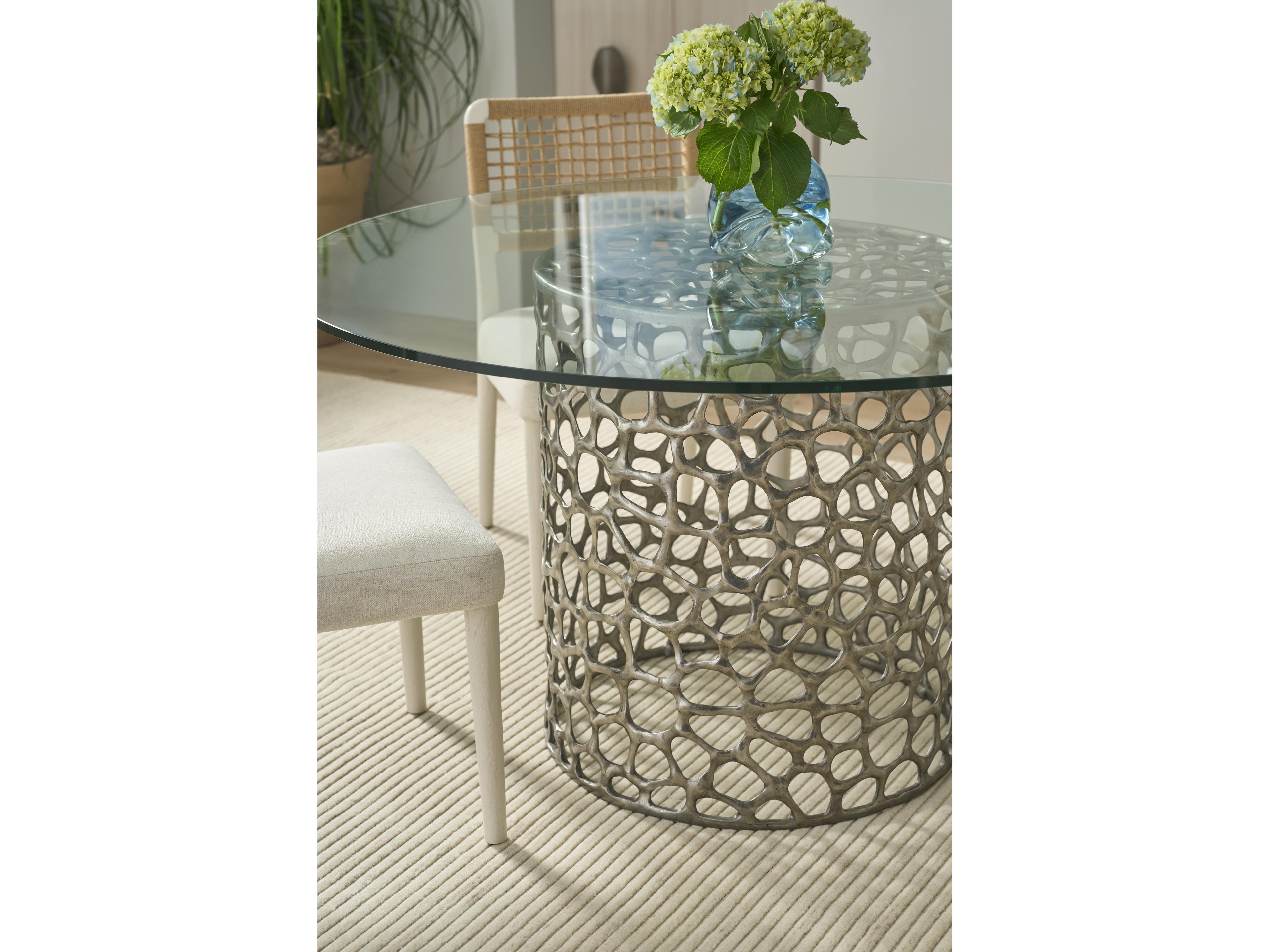 Coastal Living Home Oasis Round Glass Antique Nickel Dining Table