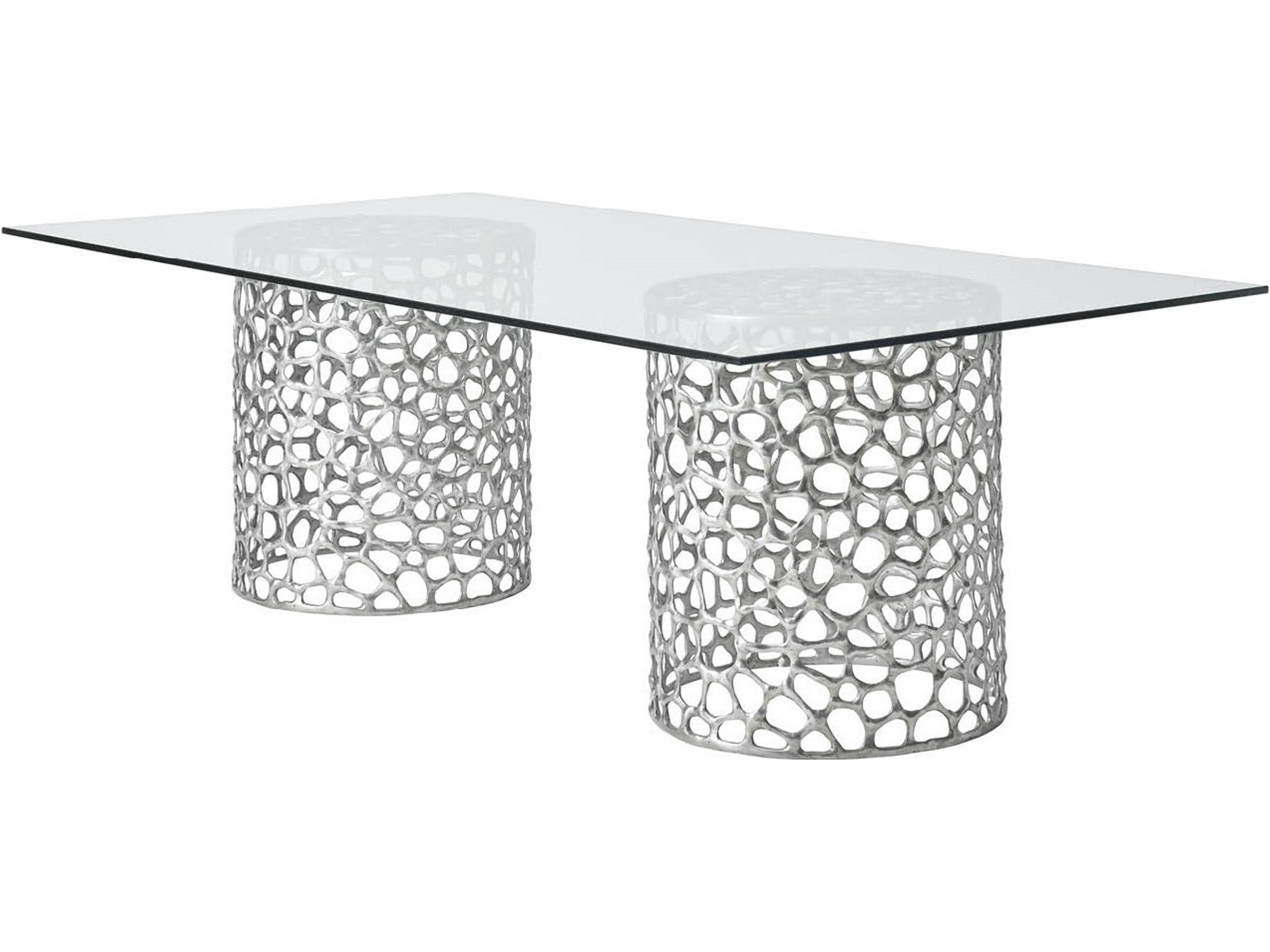 Oasis Rectangular Glass Antique Nickel Dining Table