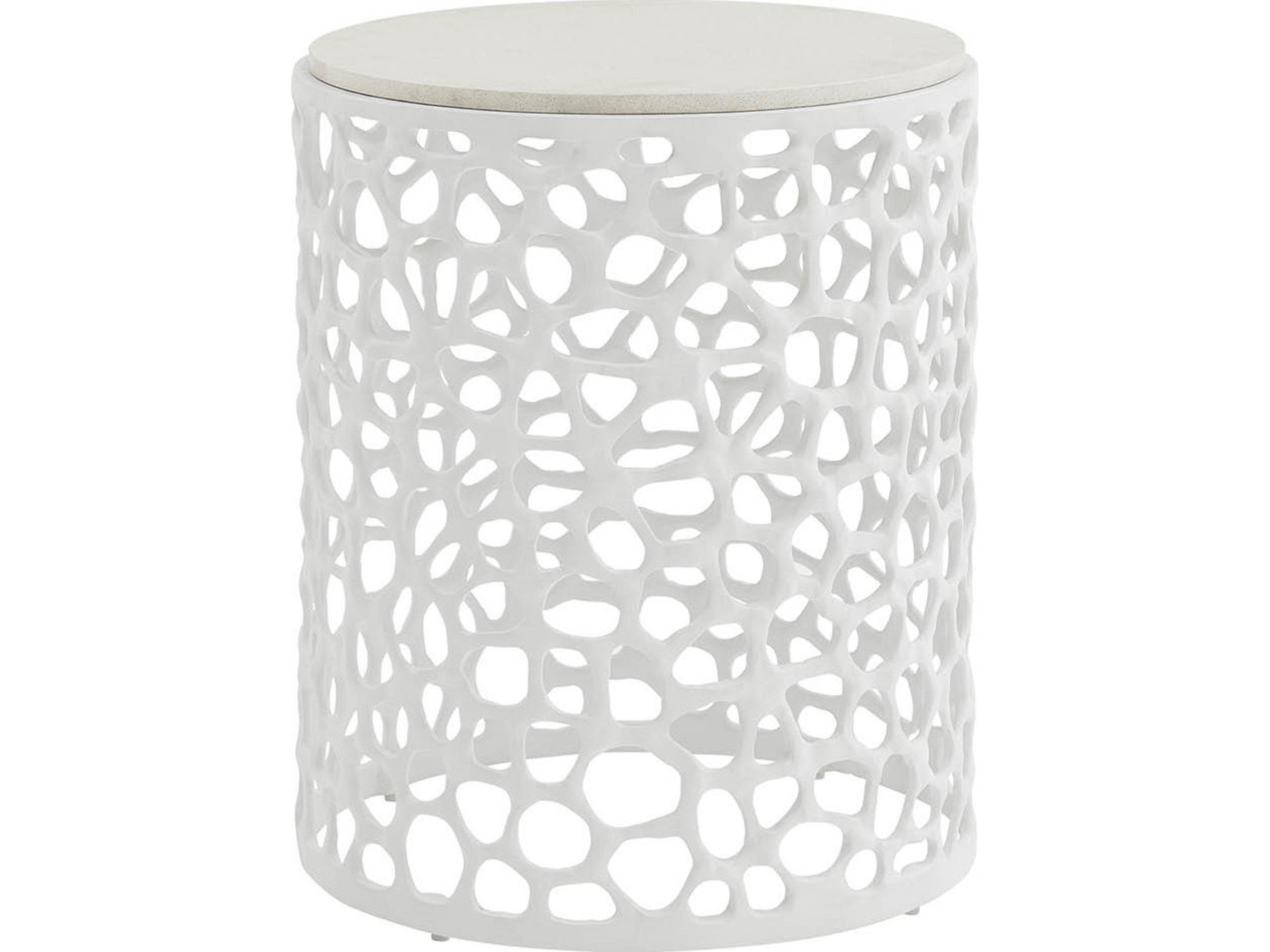 Oasis Round Stone White End Table