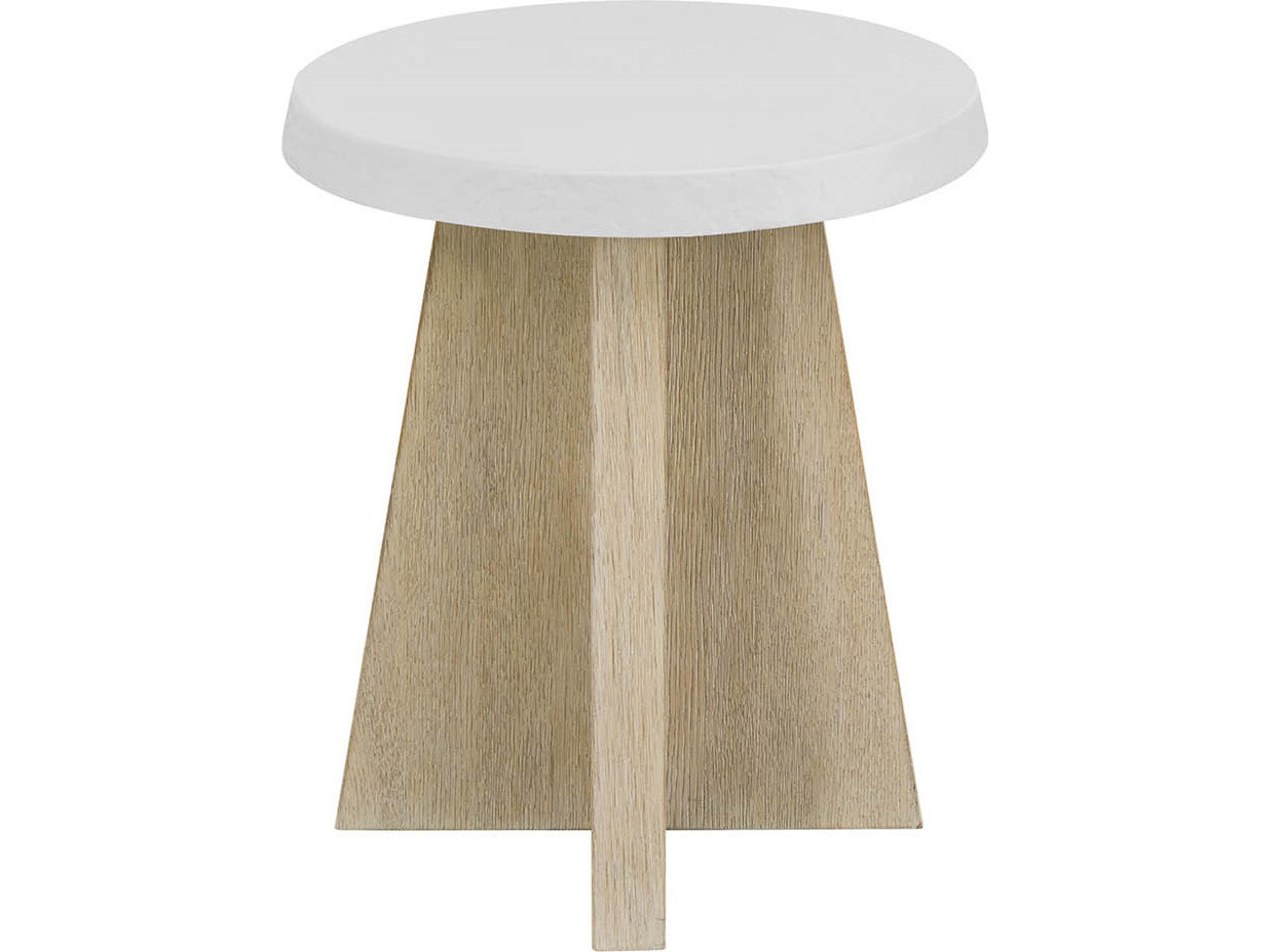 Coastal Living Home Oasis Round Wood Dockside Tan And Shoreline White End Table