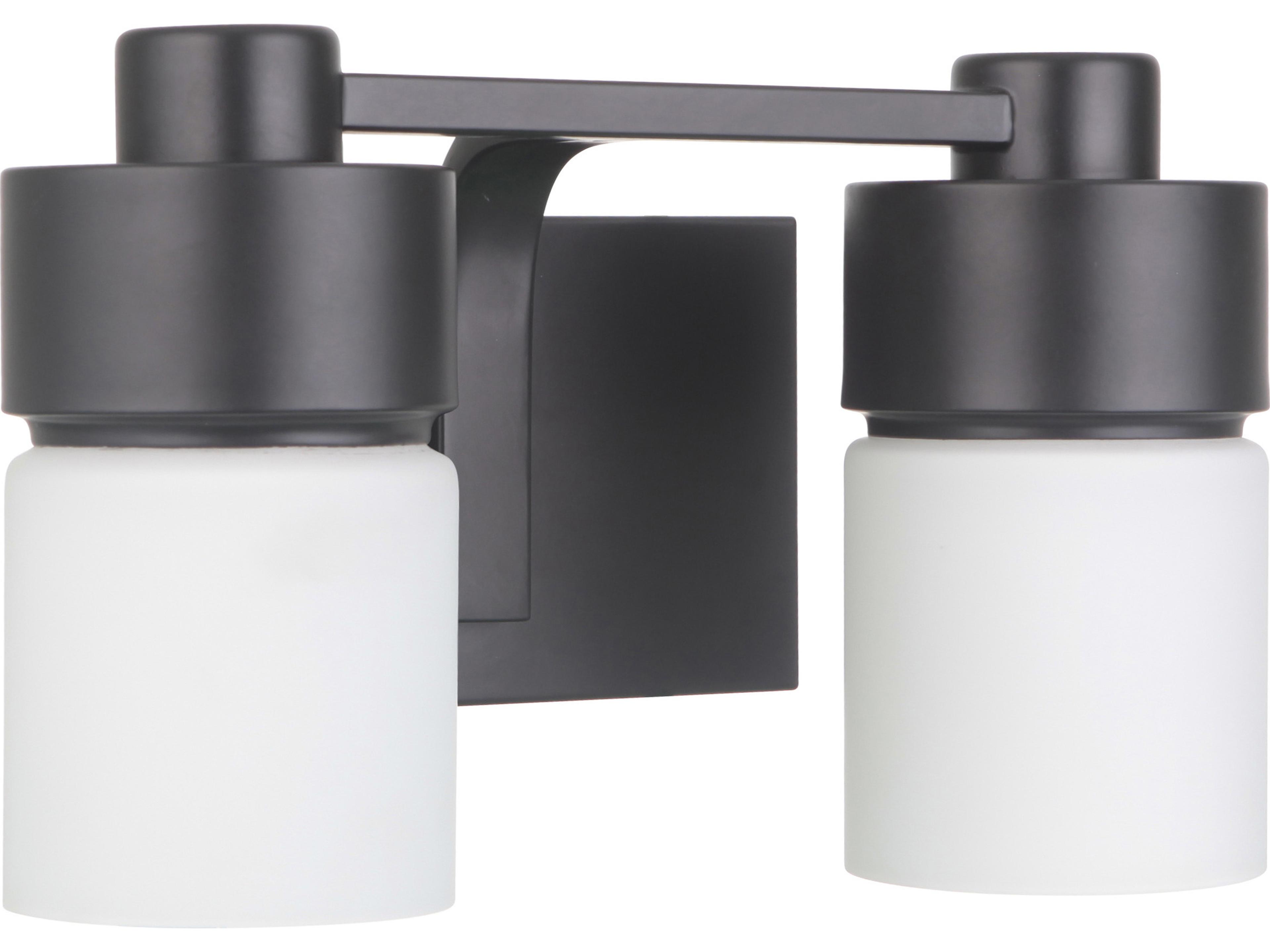 District 2-Light Flat Black Glass Vanity Light