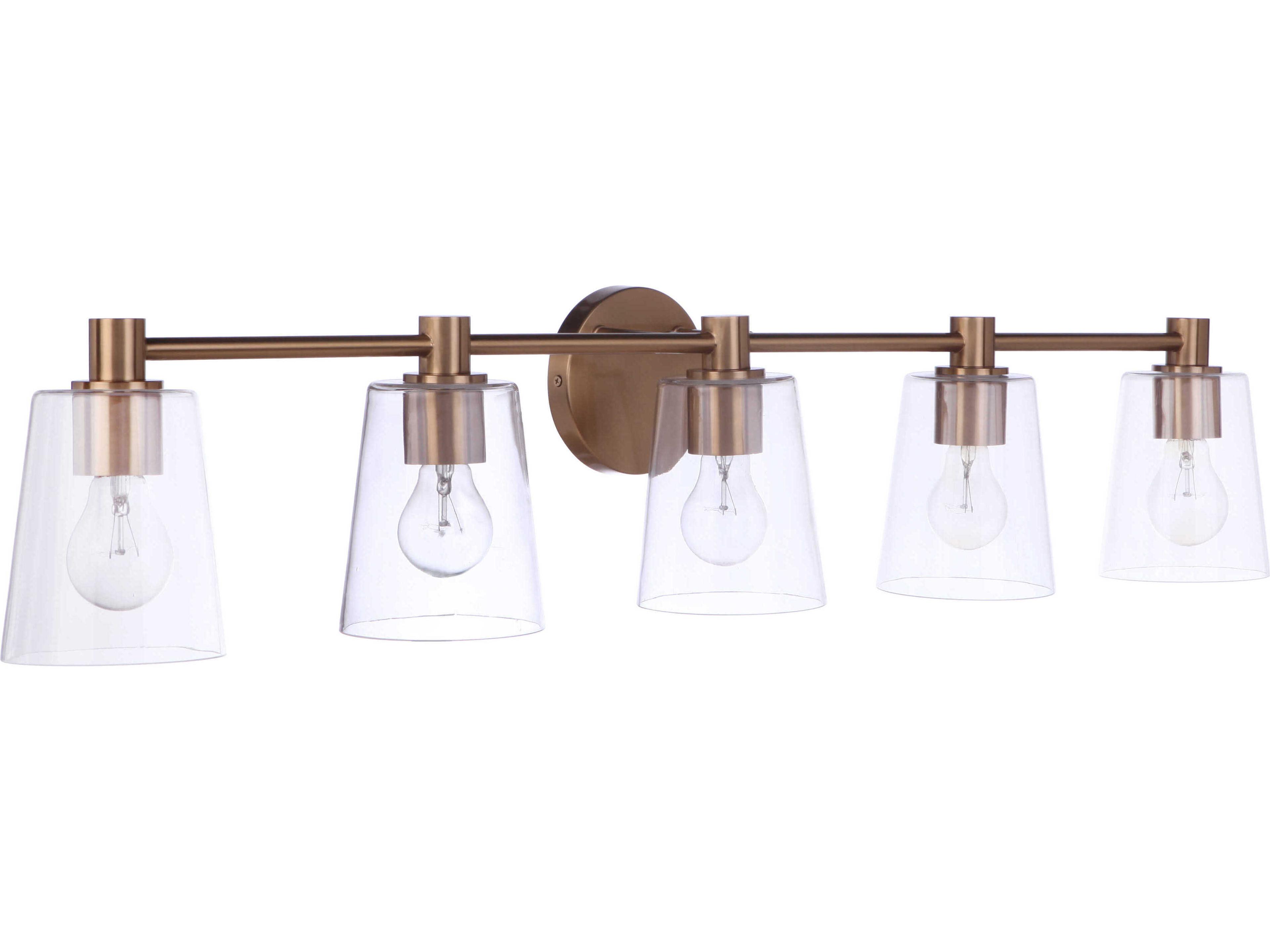 Emilio 5-Light Satin Brass Glass Vanity Light