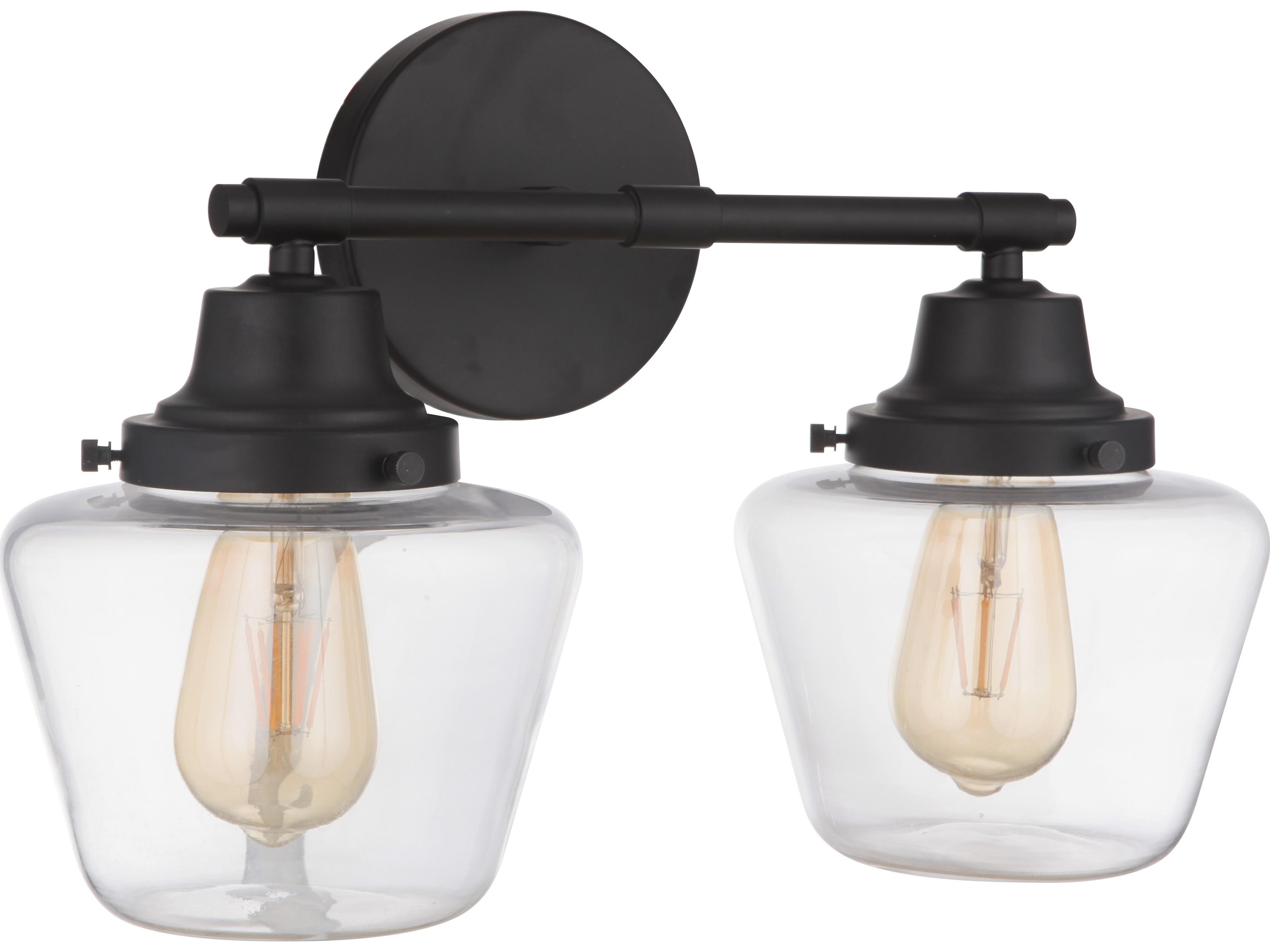 Essex 2-Light Flat Black Glass Vanity Light