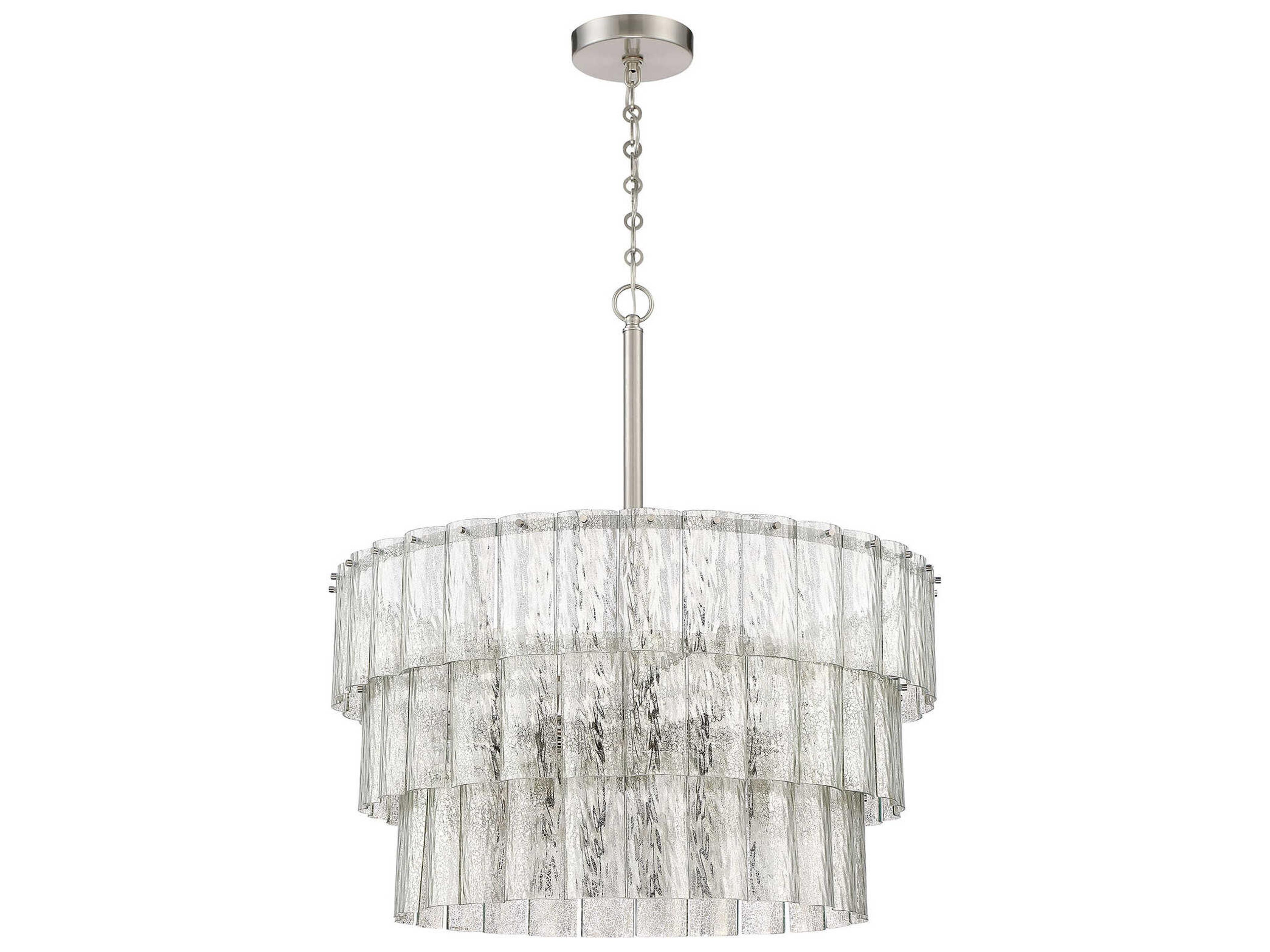 Museo 12-Light Brushed Polished Nickel Glass Drum Pendant
