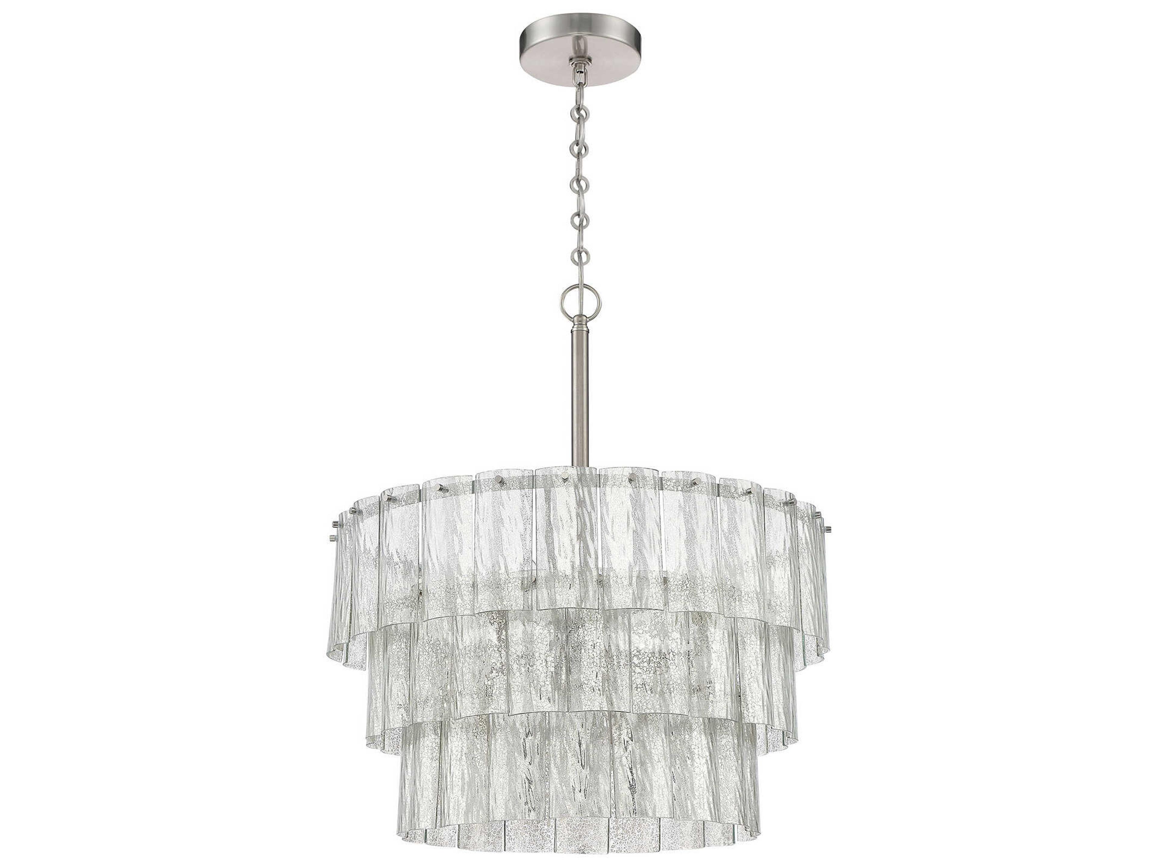Museo 9-Light Brushed Polished Nickel Glass Drum Pendant