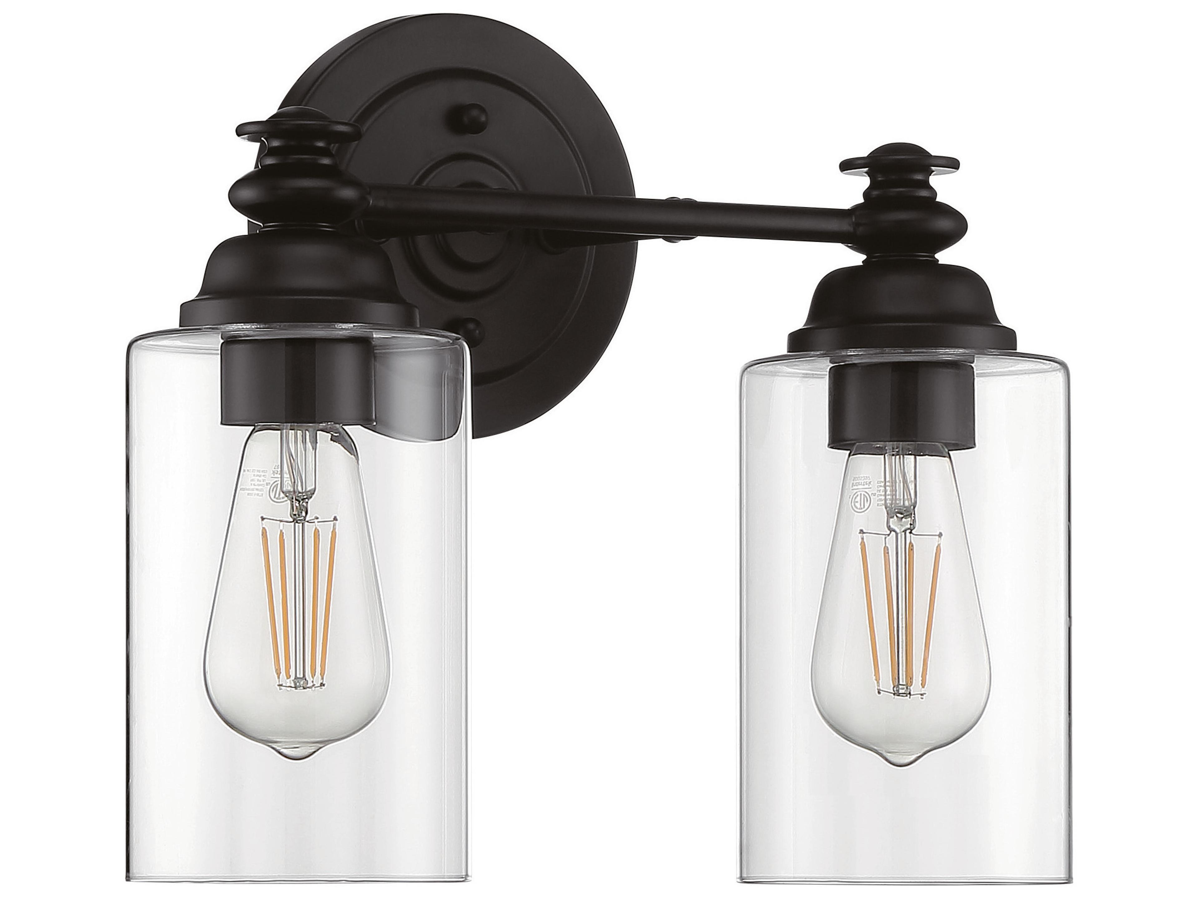 Dardyn 2-Light Flat Black Glass Vanity Light