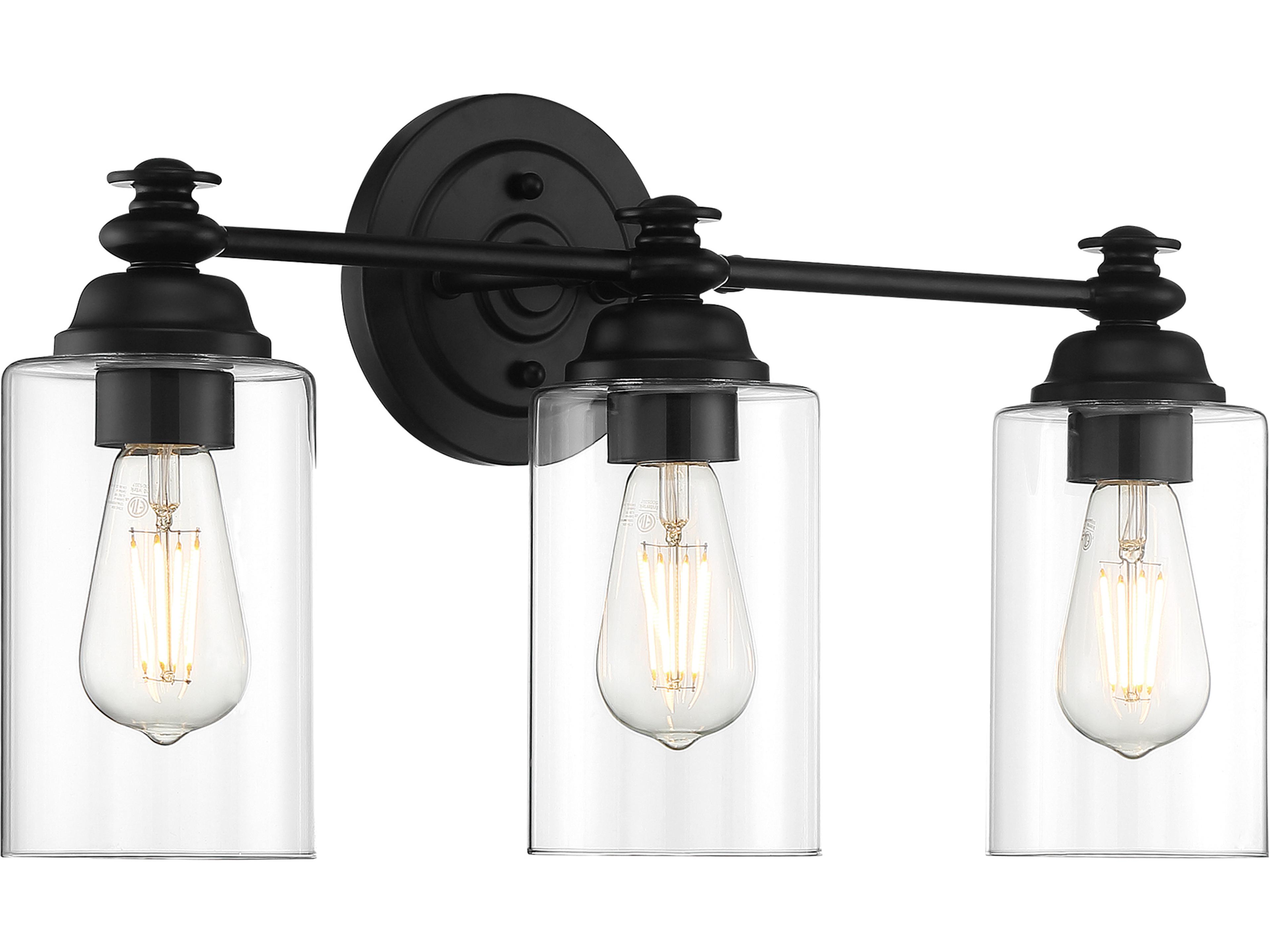 Craftmade Dardyn 3-Light Flat Black Glass Vanity Light