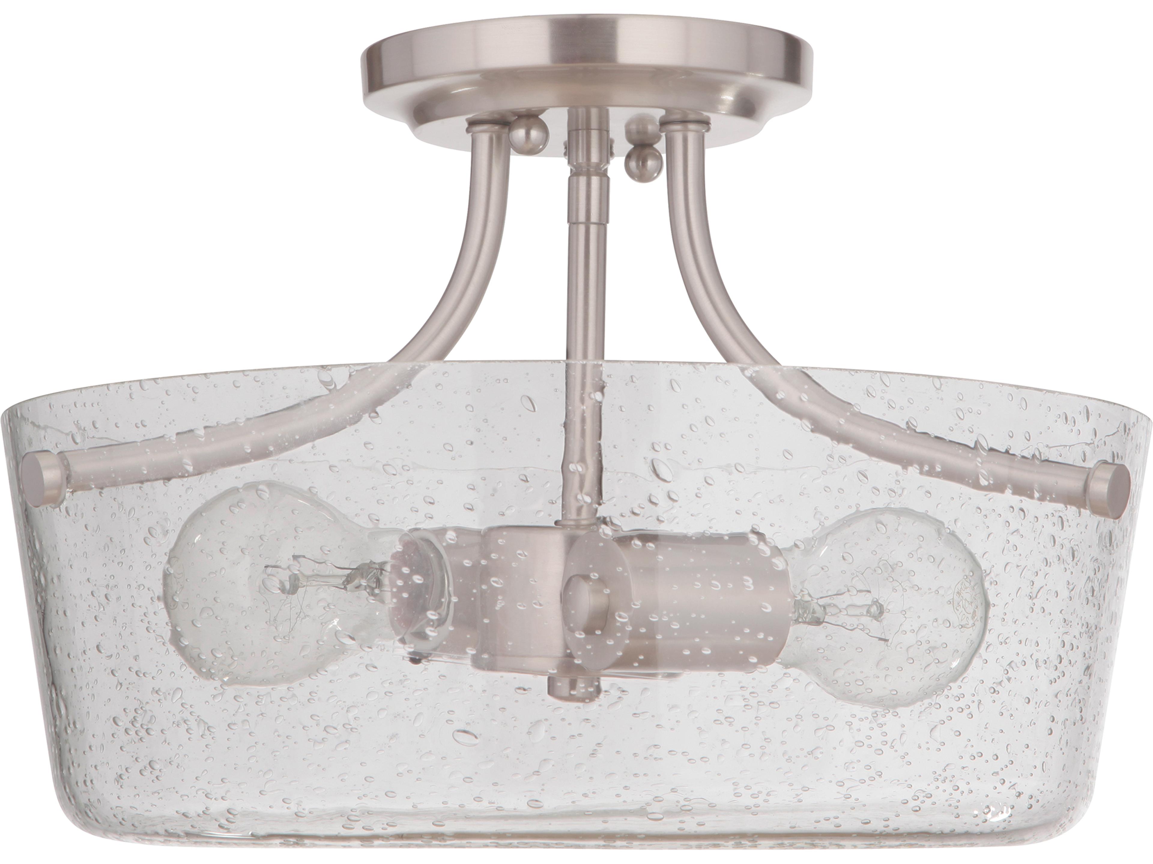 Tyler 2-Light Brushed Polished Nickel Glass Bowl Semi Flush Mount