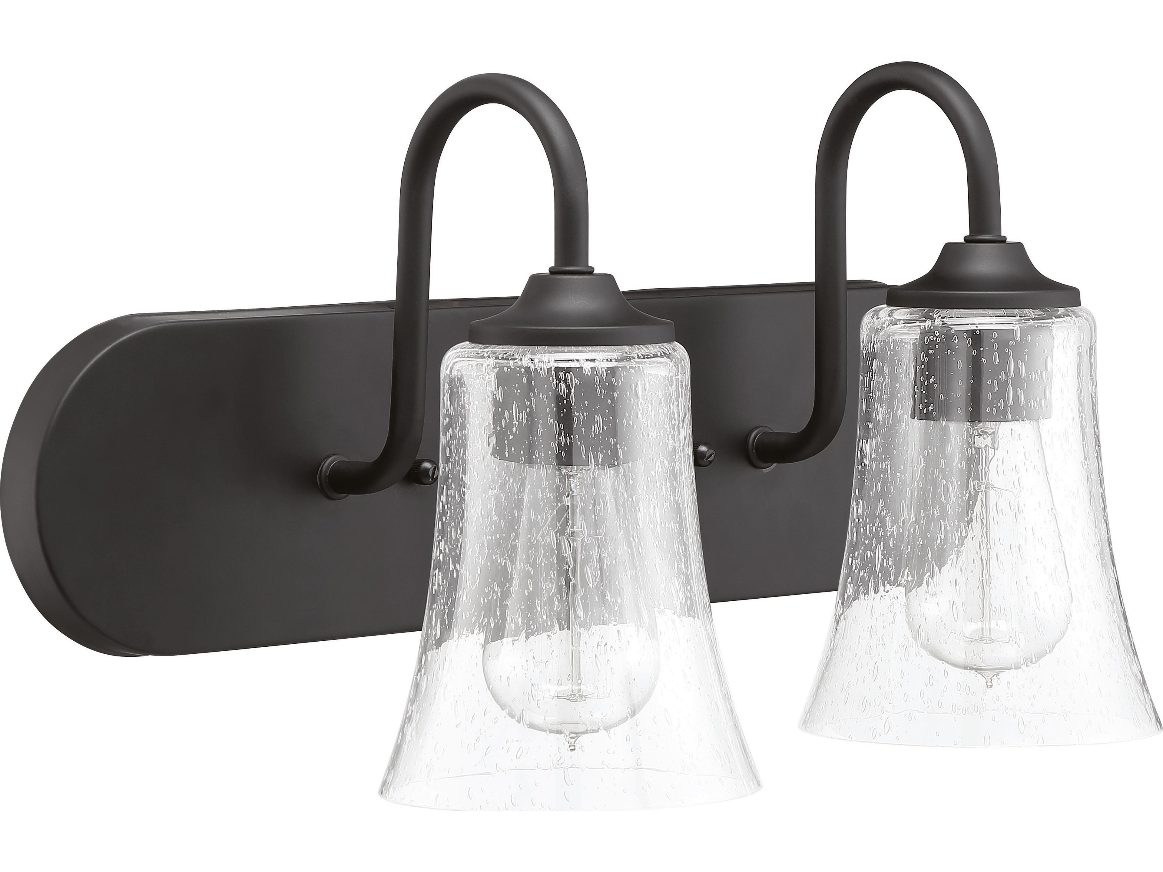 Gwyneth 2-Light Flat Black Glass Vanity Light