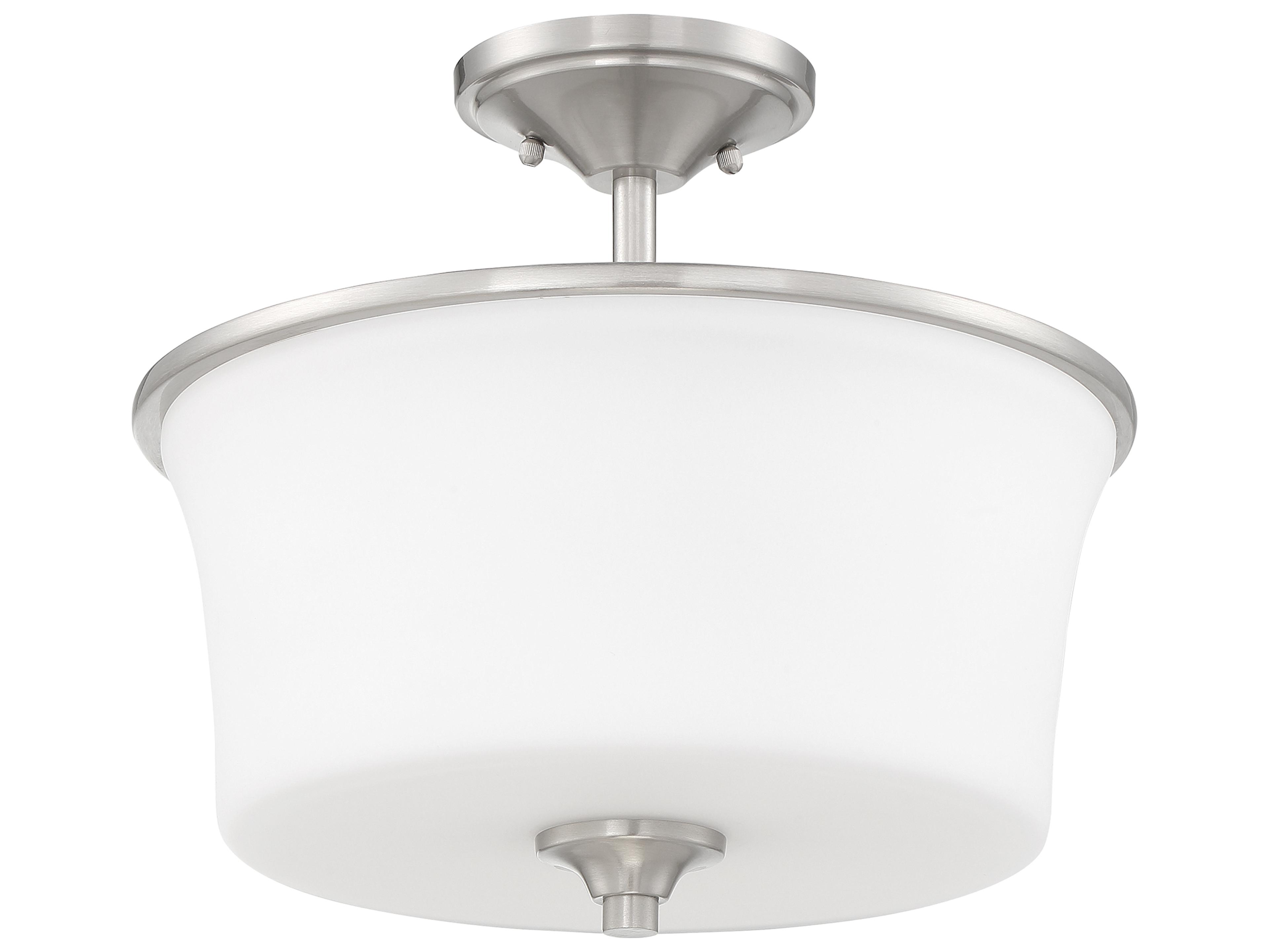 Gwyneth 2-Light Brushed Polished Nickel Glass Drum Semi Flush Mount