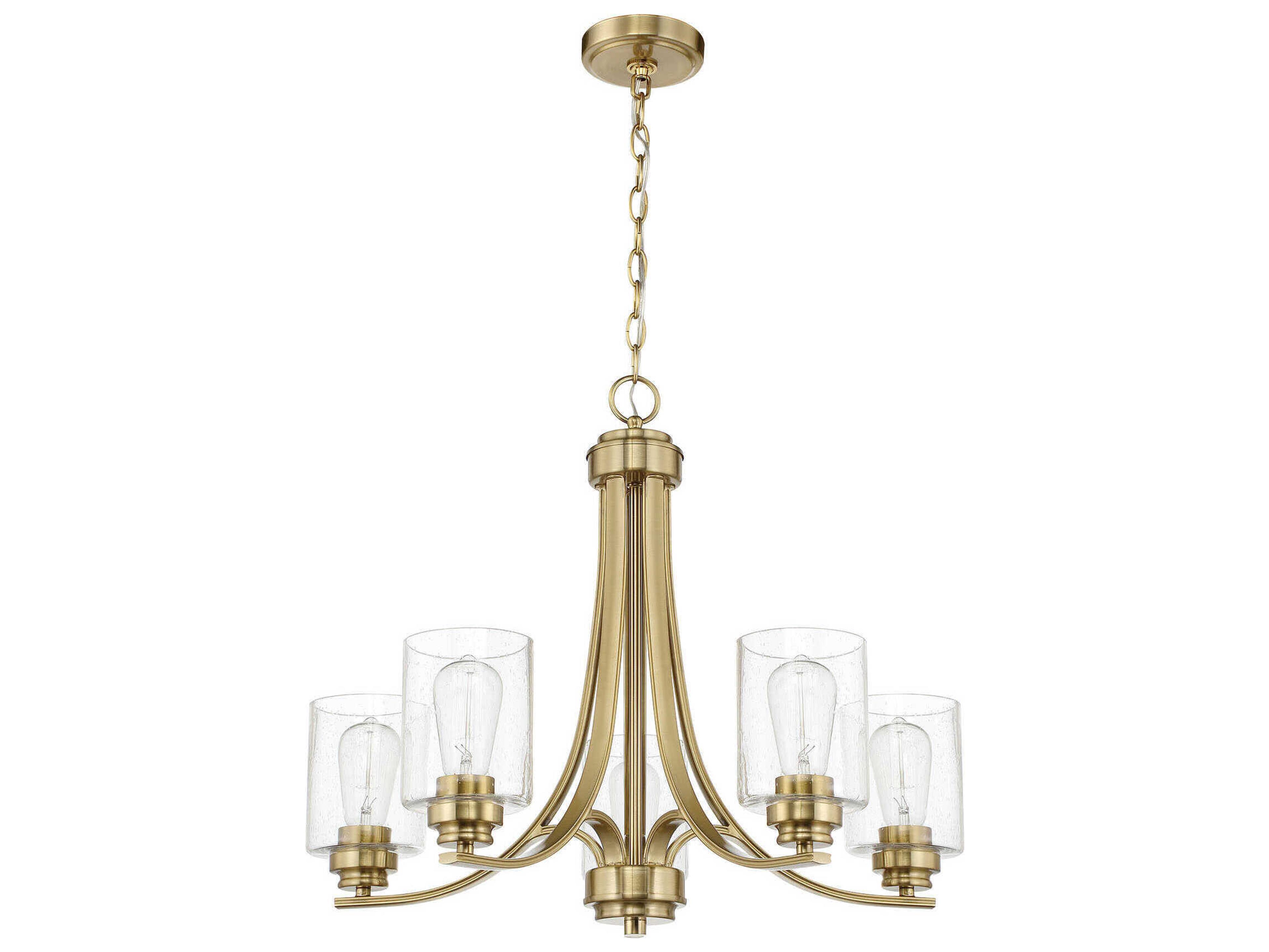 Craftmade Bolden 5-Light Satin Brass Glass Cylinder Chandelier