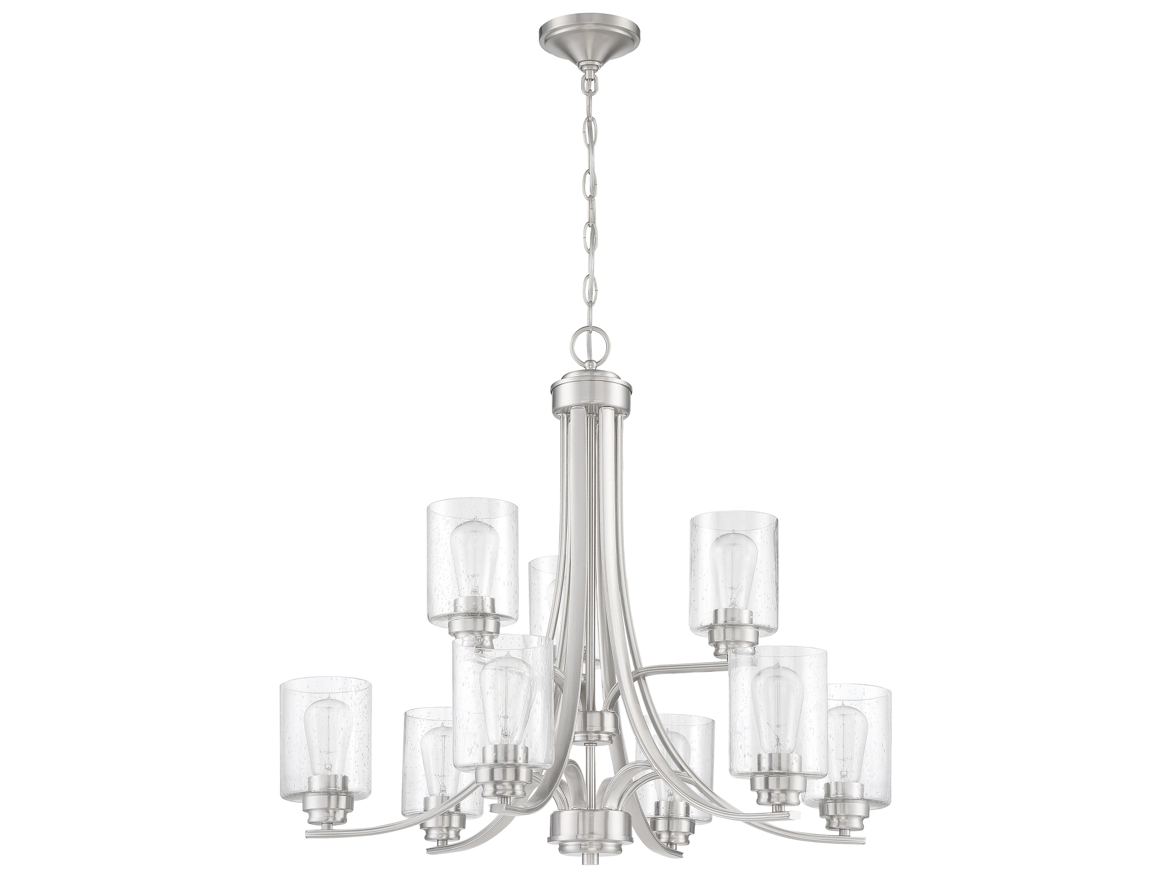 Bolden 9-Light Brushed Polished Nickel Glass Cylinder Tiered Chandelier