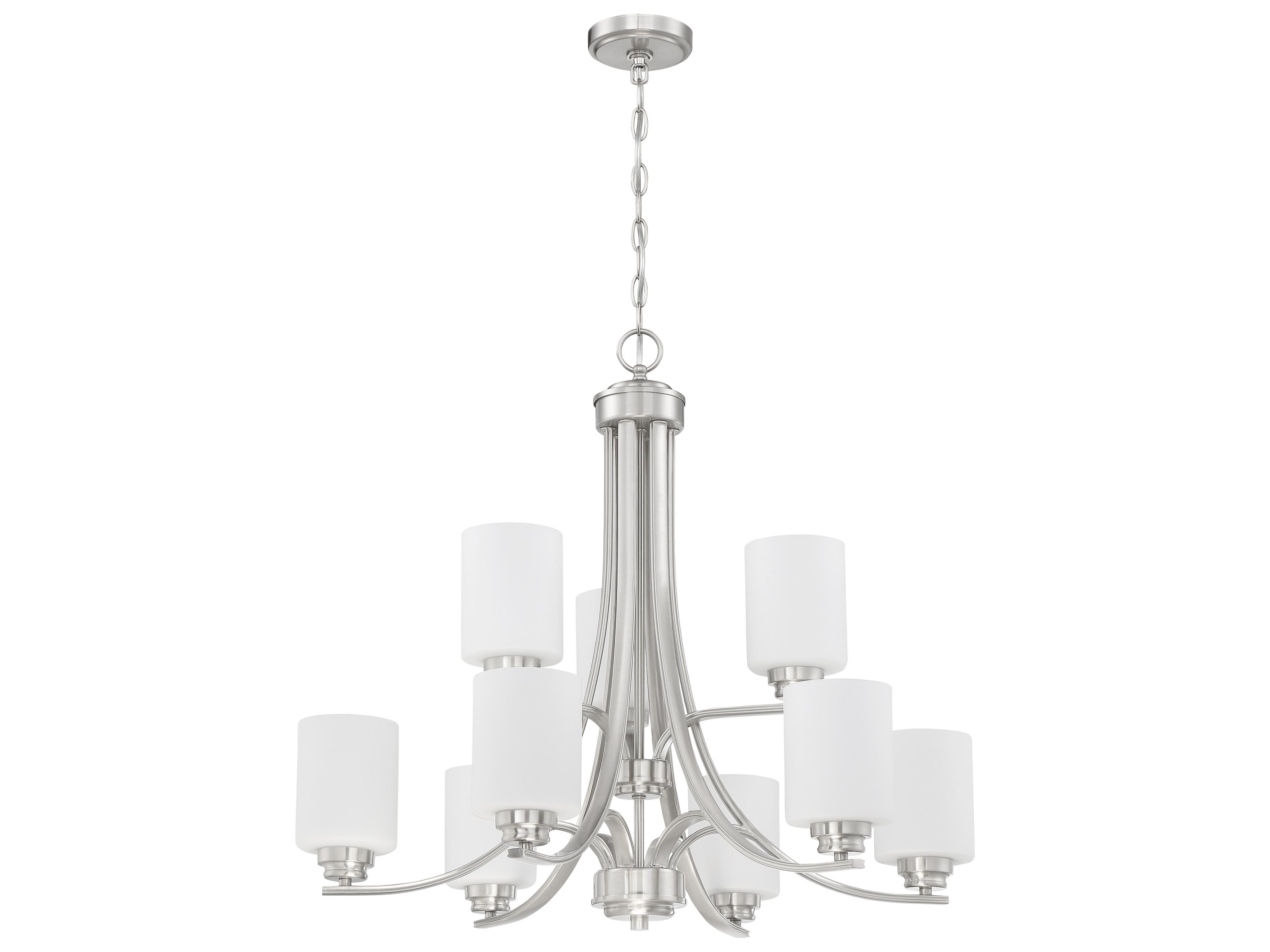 Bolden 9-Light Brushed Polished Nickel Glass Cylinder Tiered Chandelier