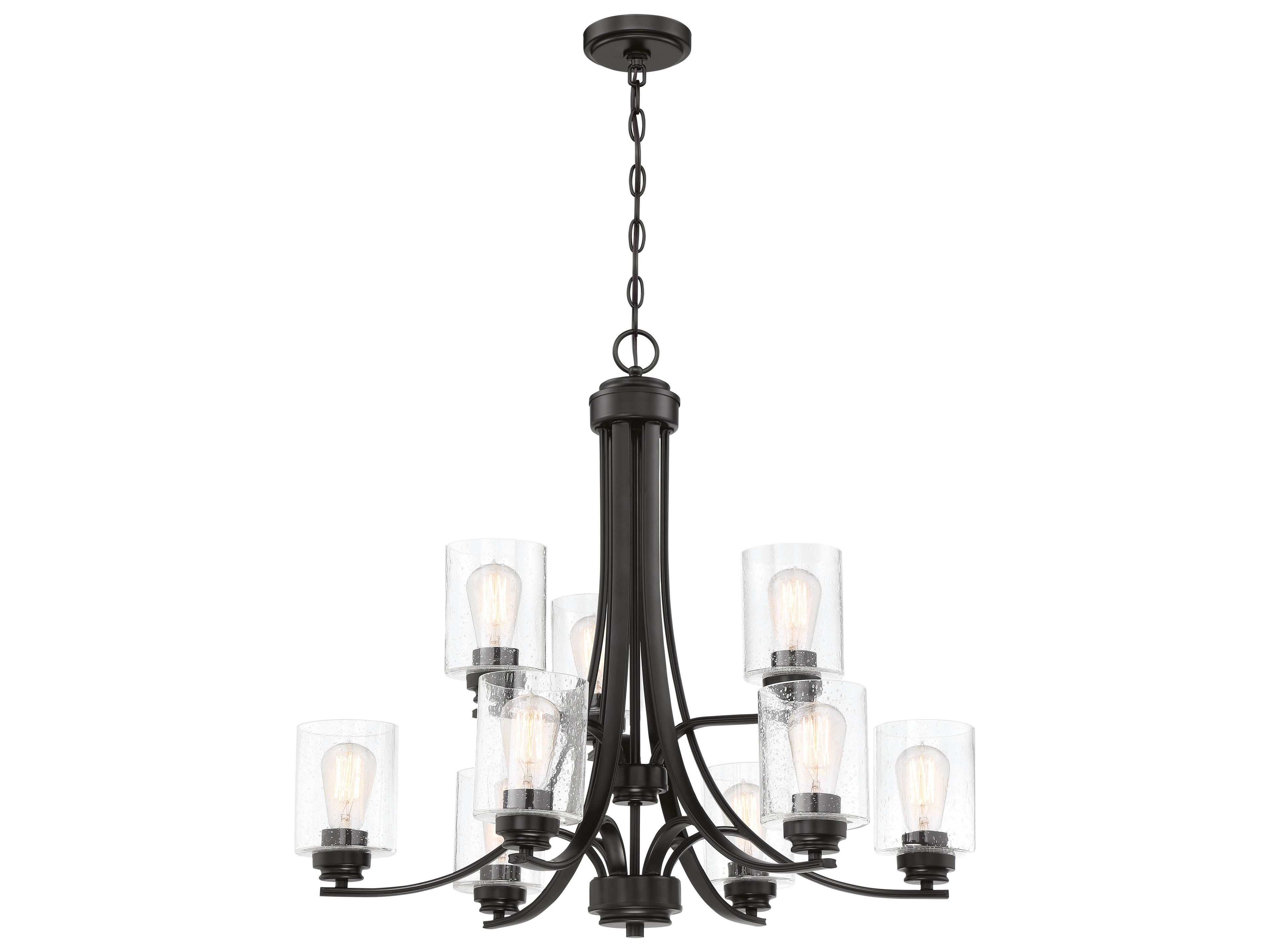 Craftmade Bolden 9-Light Flat Black Glass Cylinder Tiered Chandelier