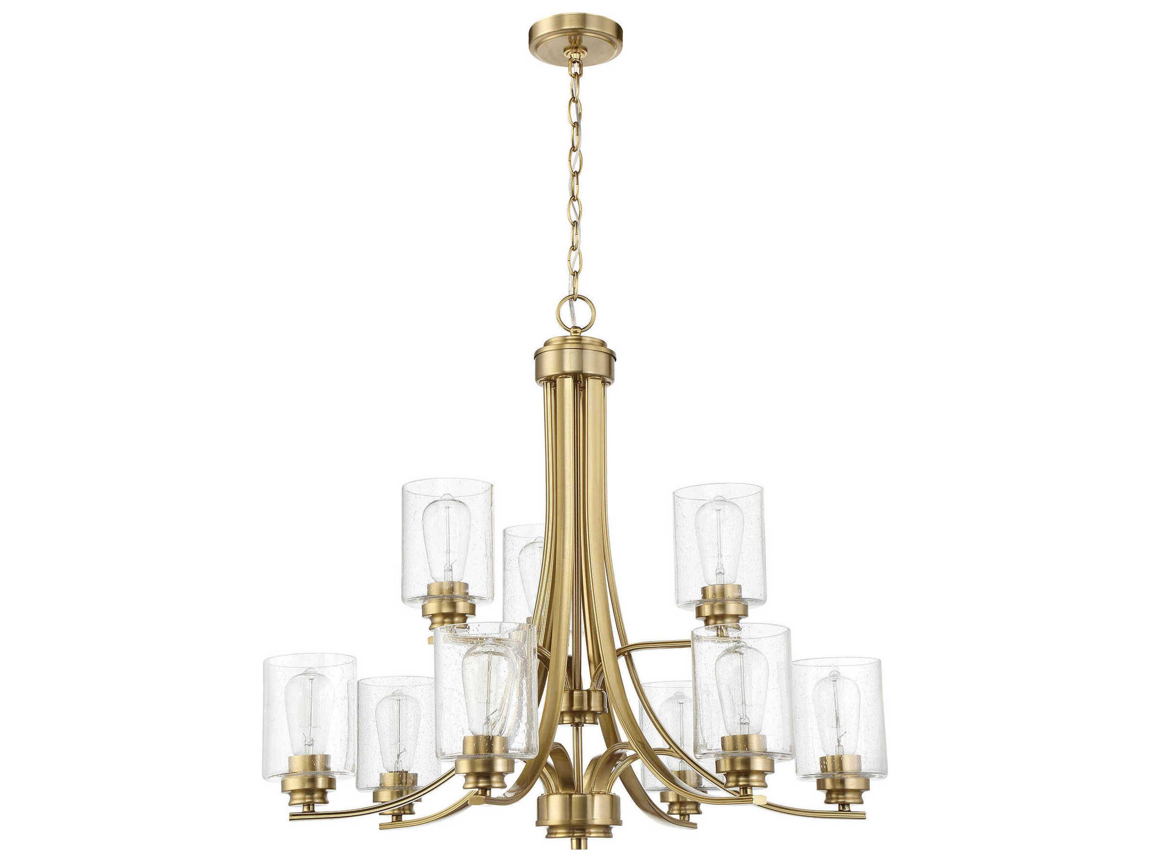 Bolden 9-Light Satin Brass Glass Cylinder Tiered Chandelier