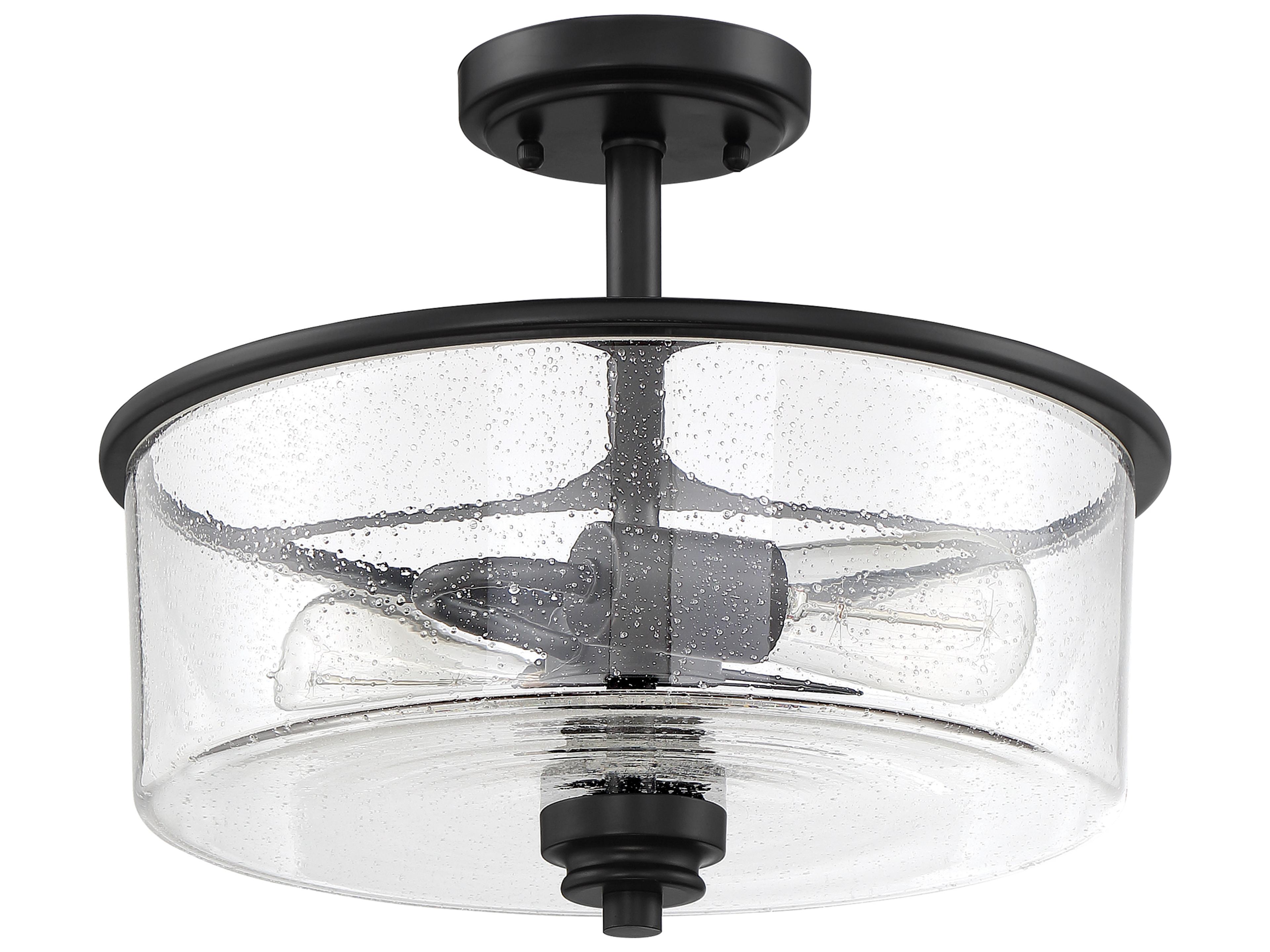 Bolden 2-Light Flat Black Glass Drum Pendant
