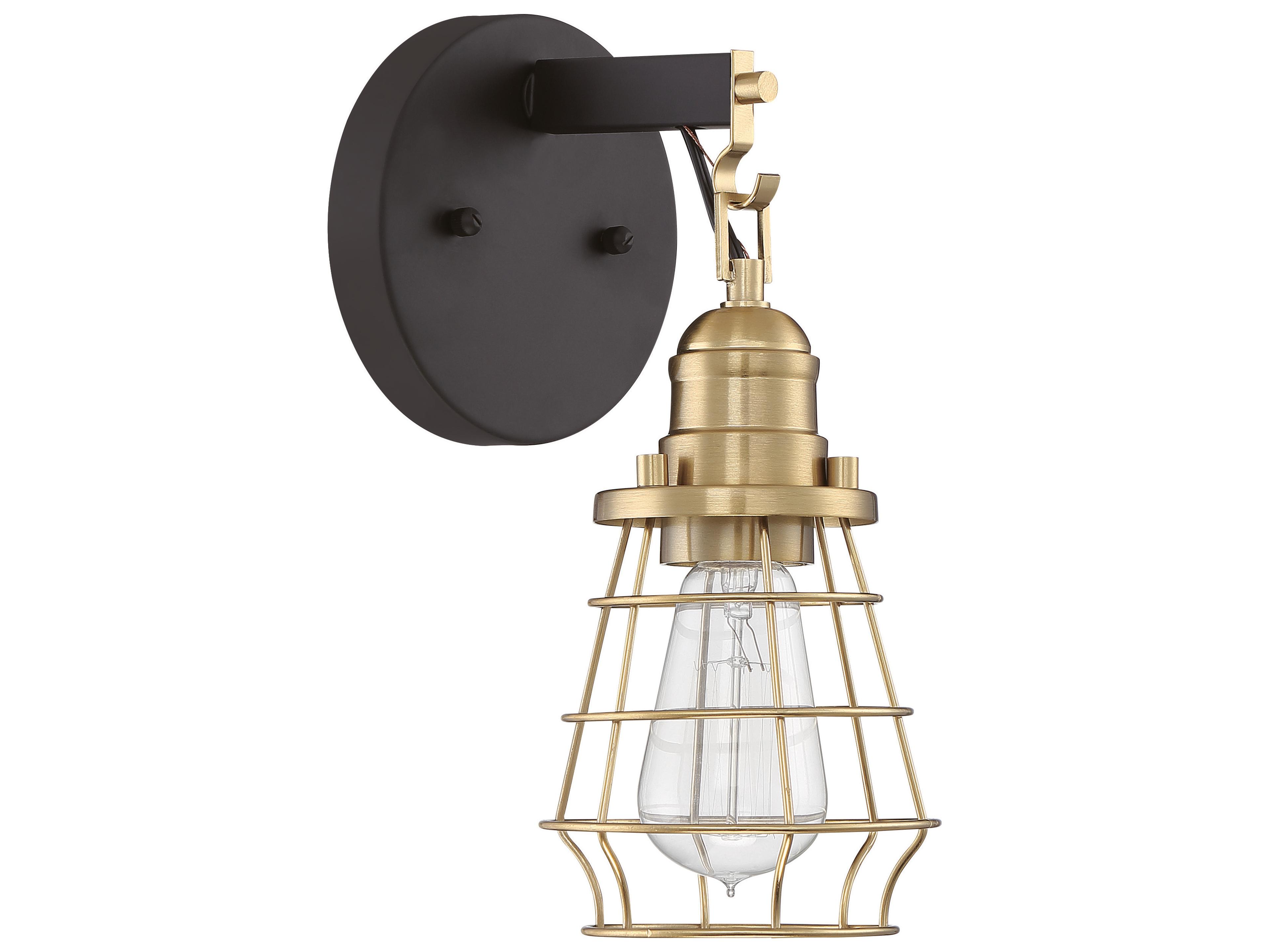 Thatcher 1-Light Flat Black Satin Brass Vanity Light