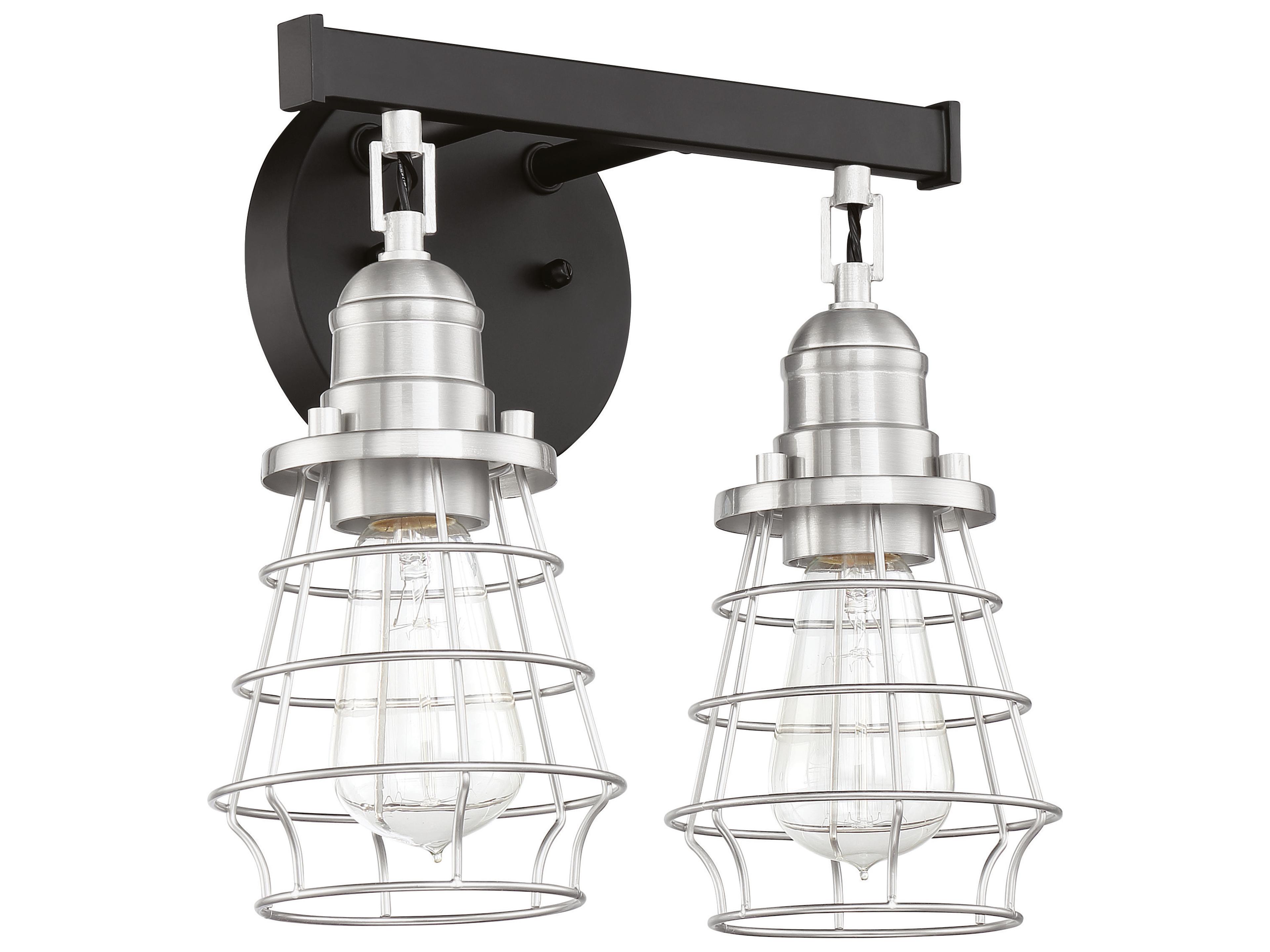 Thatcher 2-Light Flat Black Brushed Polished Nickel Vanity Light