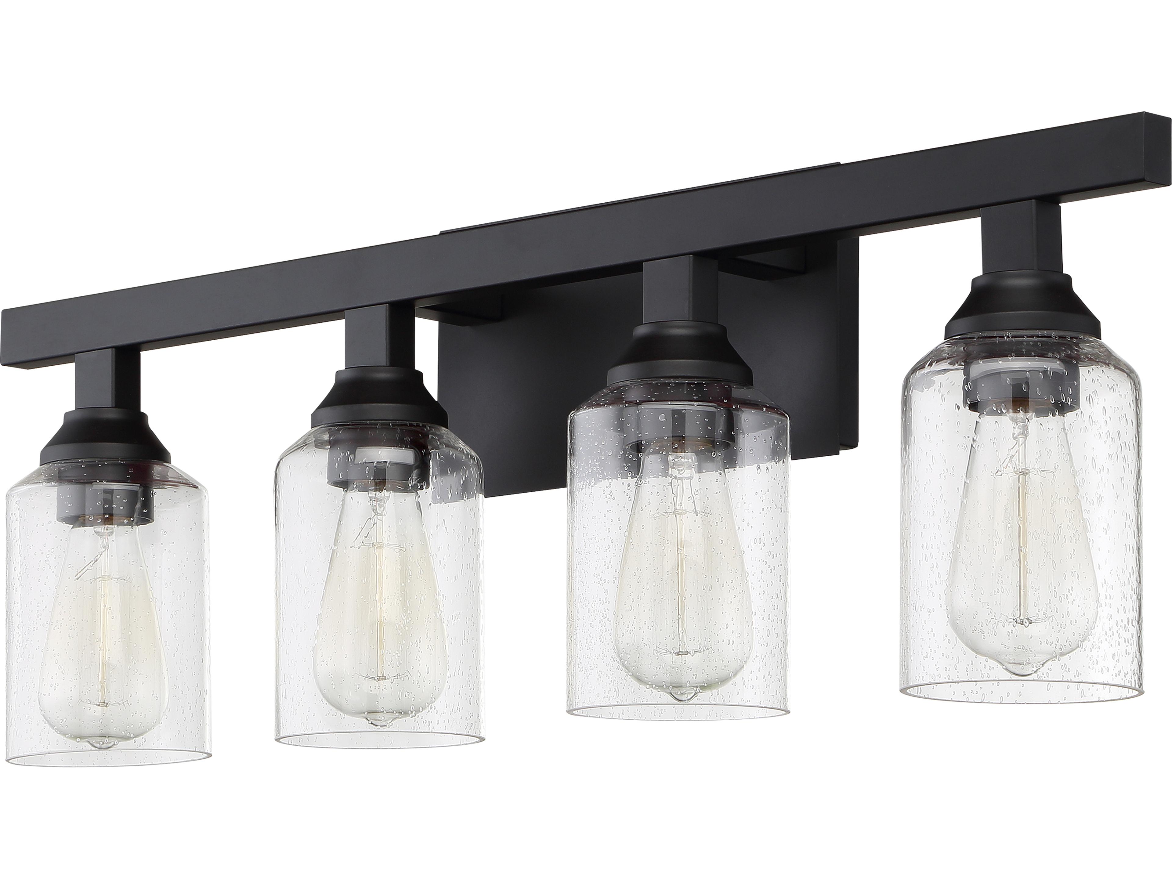Chicago 4-Light Flat Black Glass Vanity Light