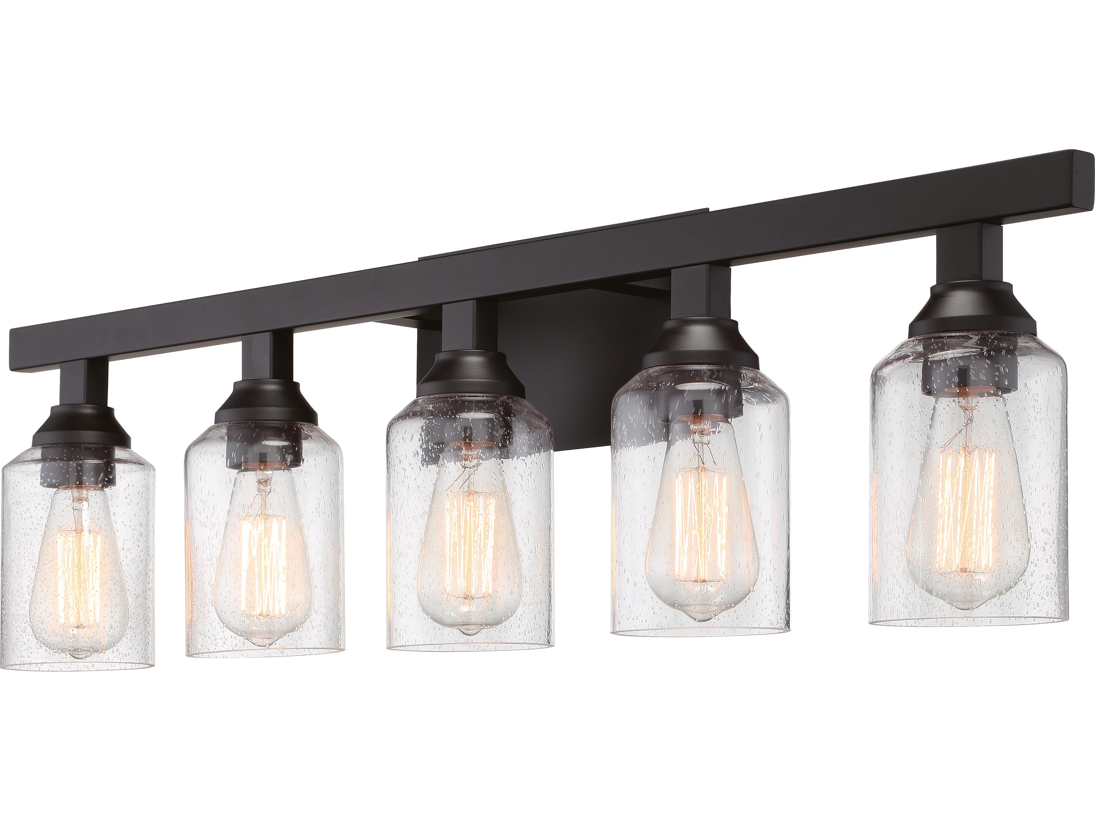 Chicago 5-Light Flat Black Glass Vanity Light