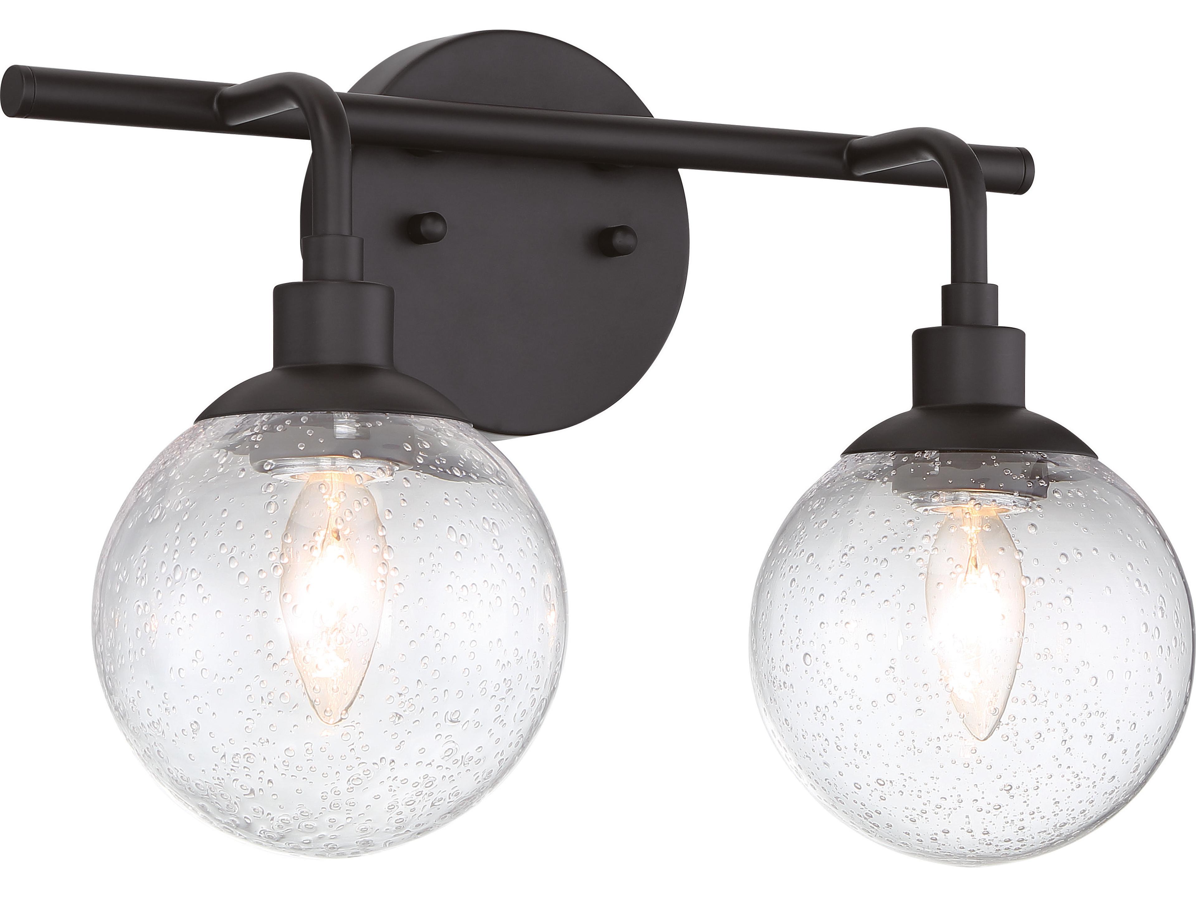 Que 2-Light Flat Black Glass Vanity Light