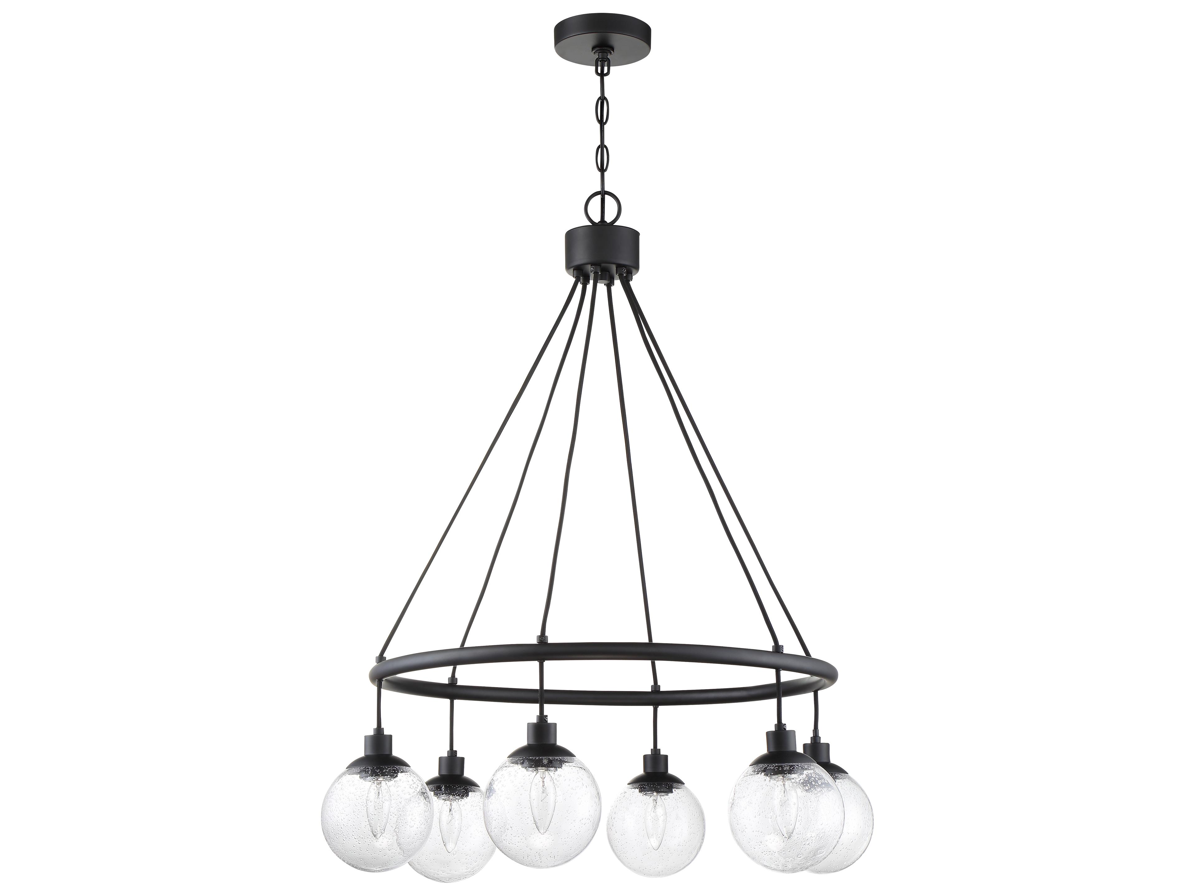 Que 6-Light Flat Black Glass Globe Chandelier