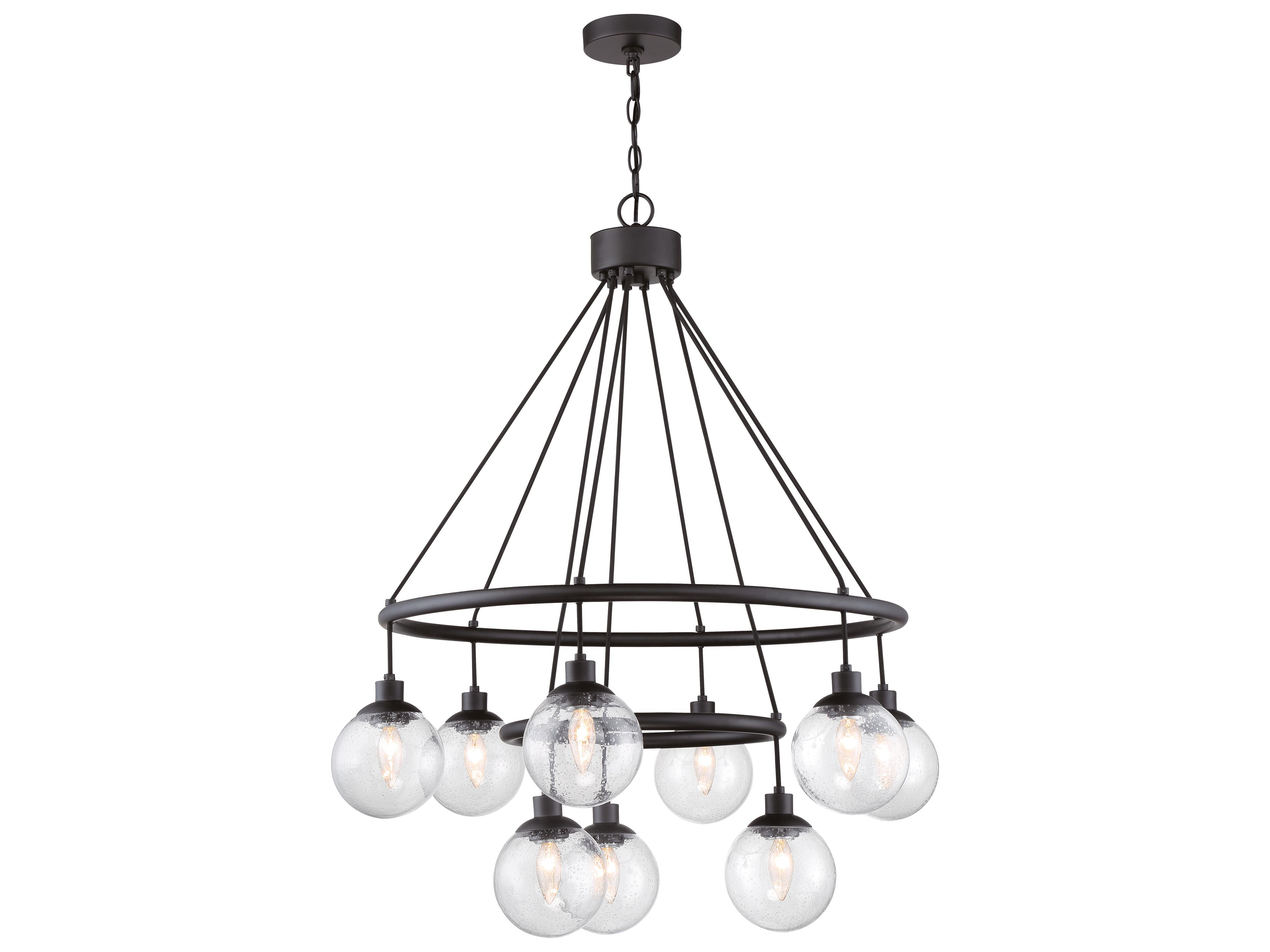 Que 9-Light Flat Black Glass Globe Chandelier