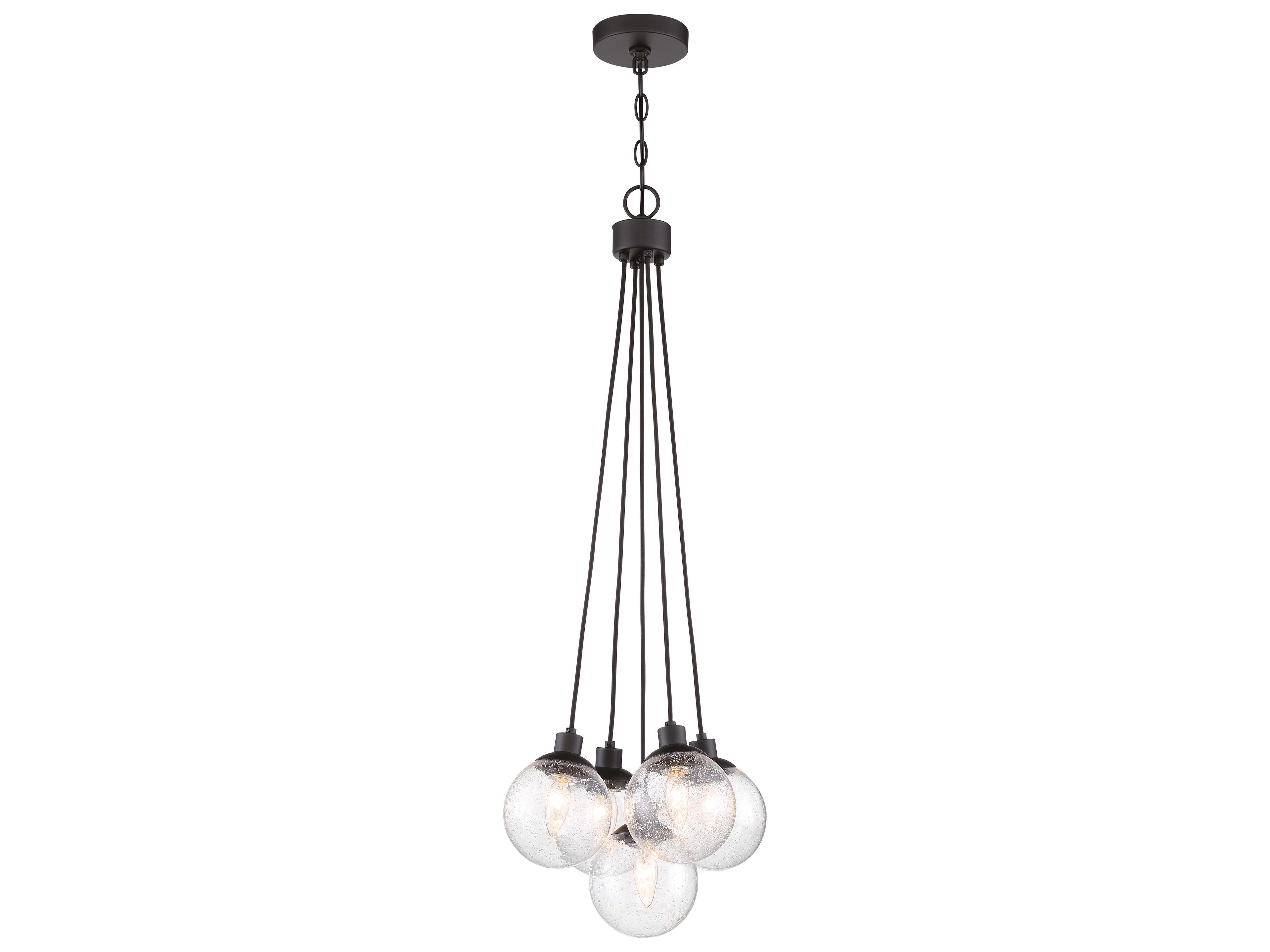Que 5-Light Flat Black Glass Globe Pendant