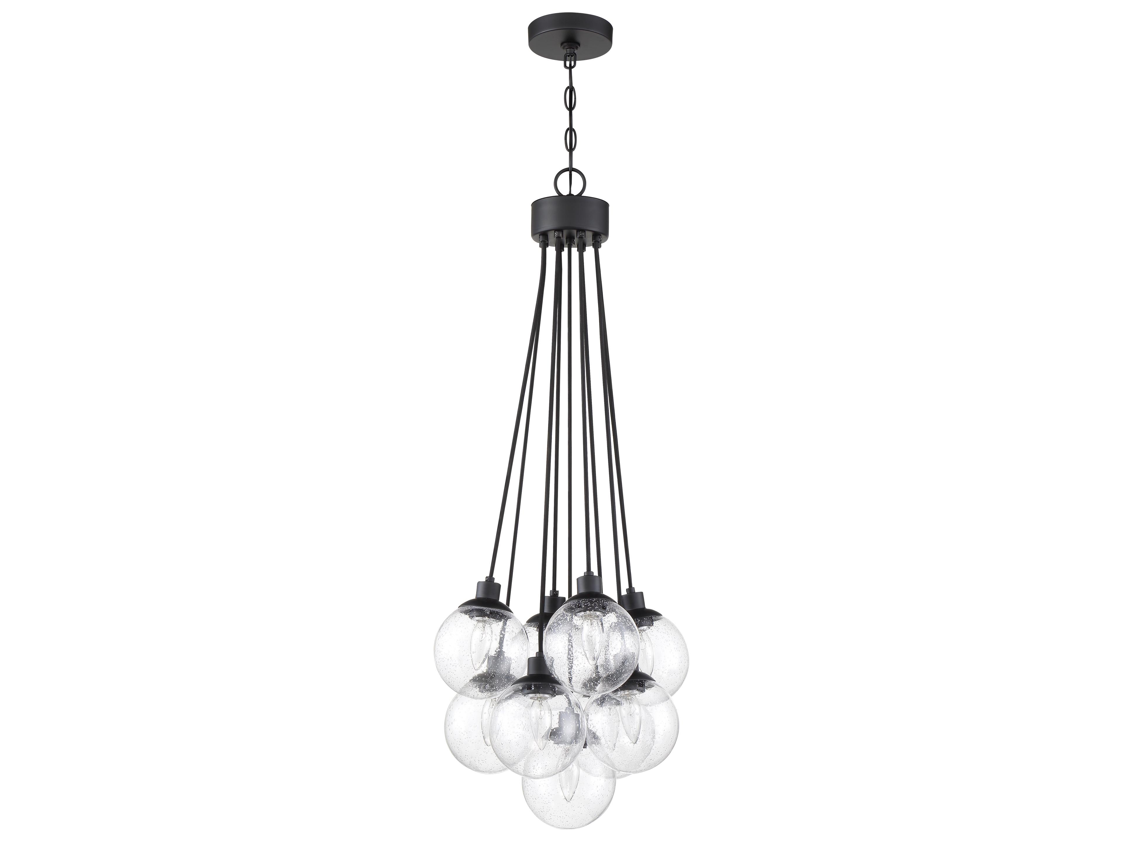 Que 9-Light Flat Black Glass Globe Pendant