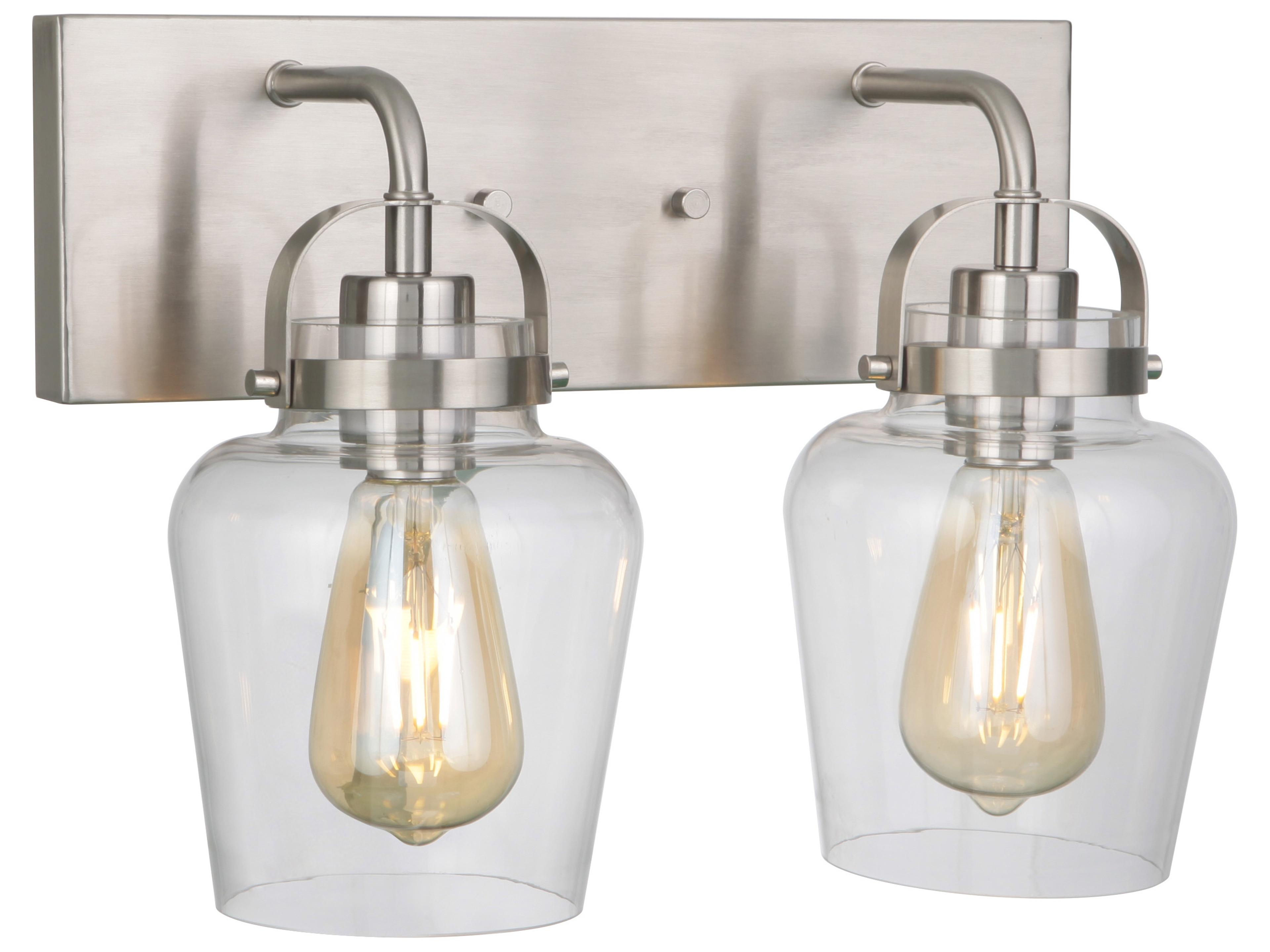 Craftmade Trystan 2-Light Brushed Polished Nickel Glass Vanity Light