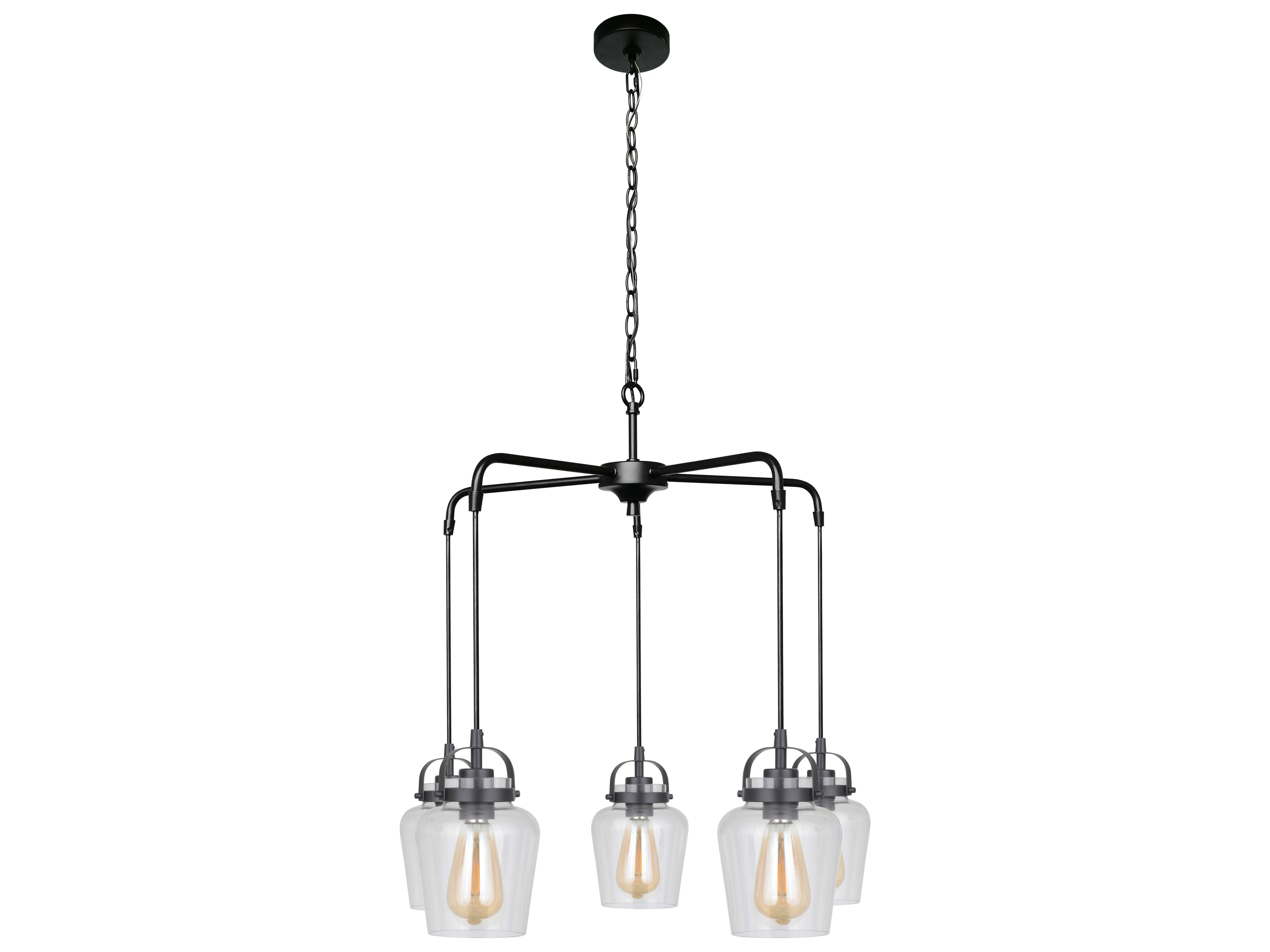 Trystan 5-Light Flat Black Glass Bell Chandelier