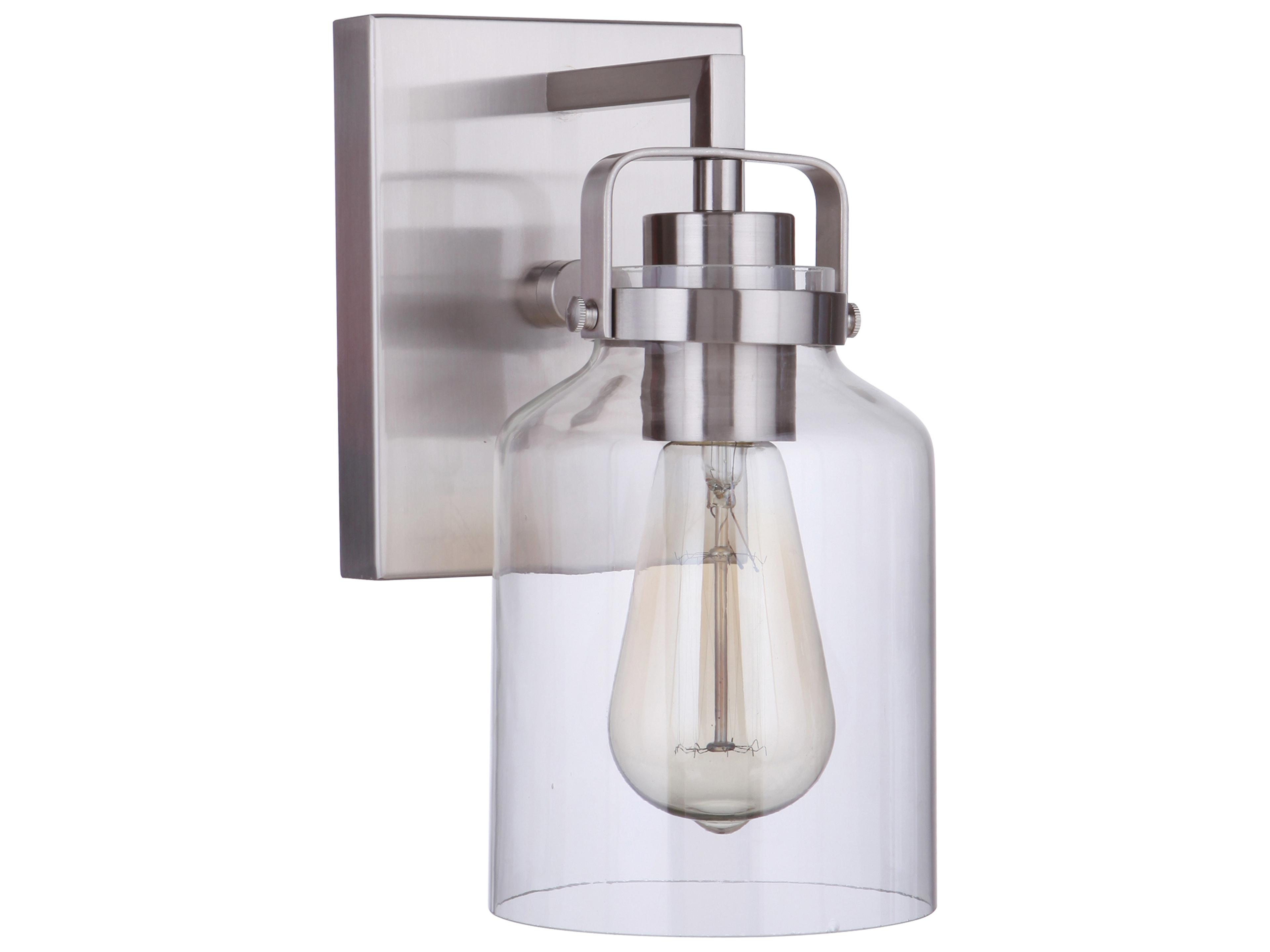 Foxwood 1-Light Brushed Polished Nickel Glass Vanity Light