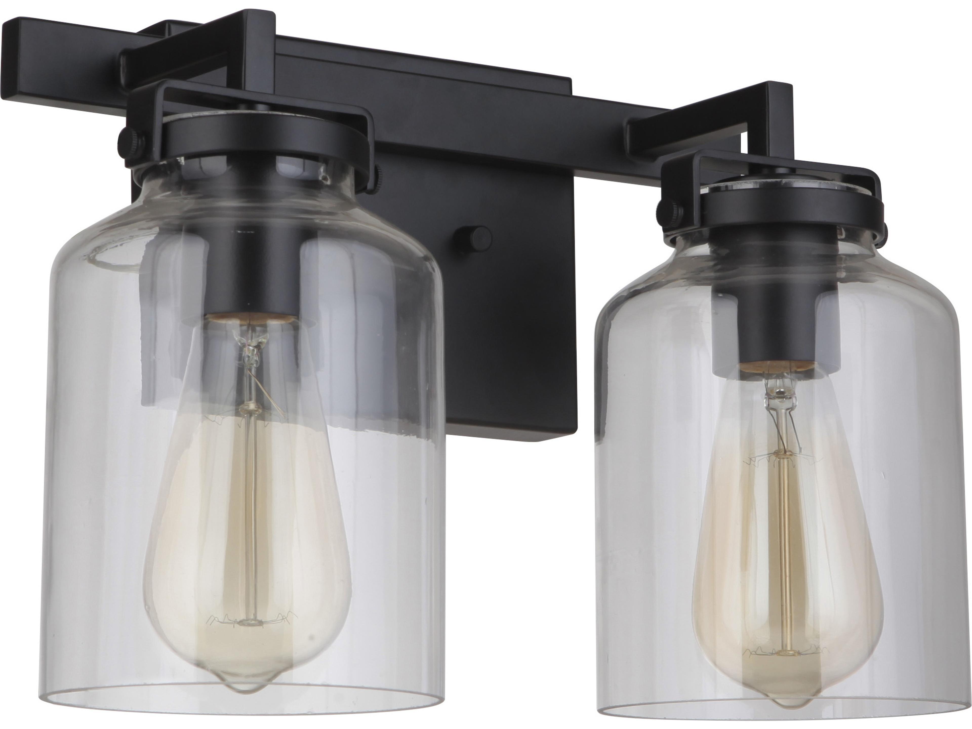 Foxwood 2-Light Flat Black Dark Teak Glass Vanity Light