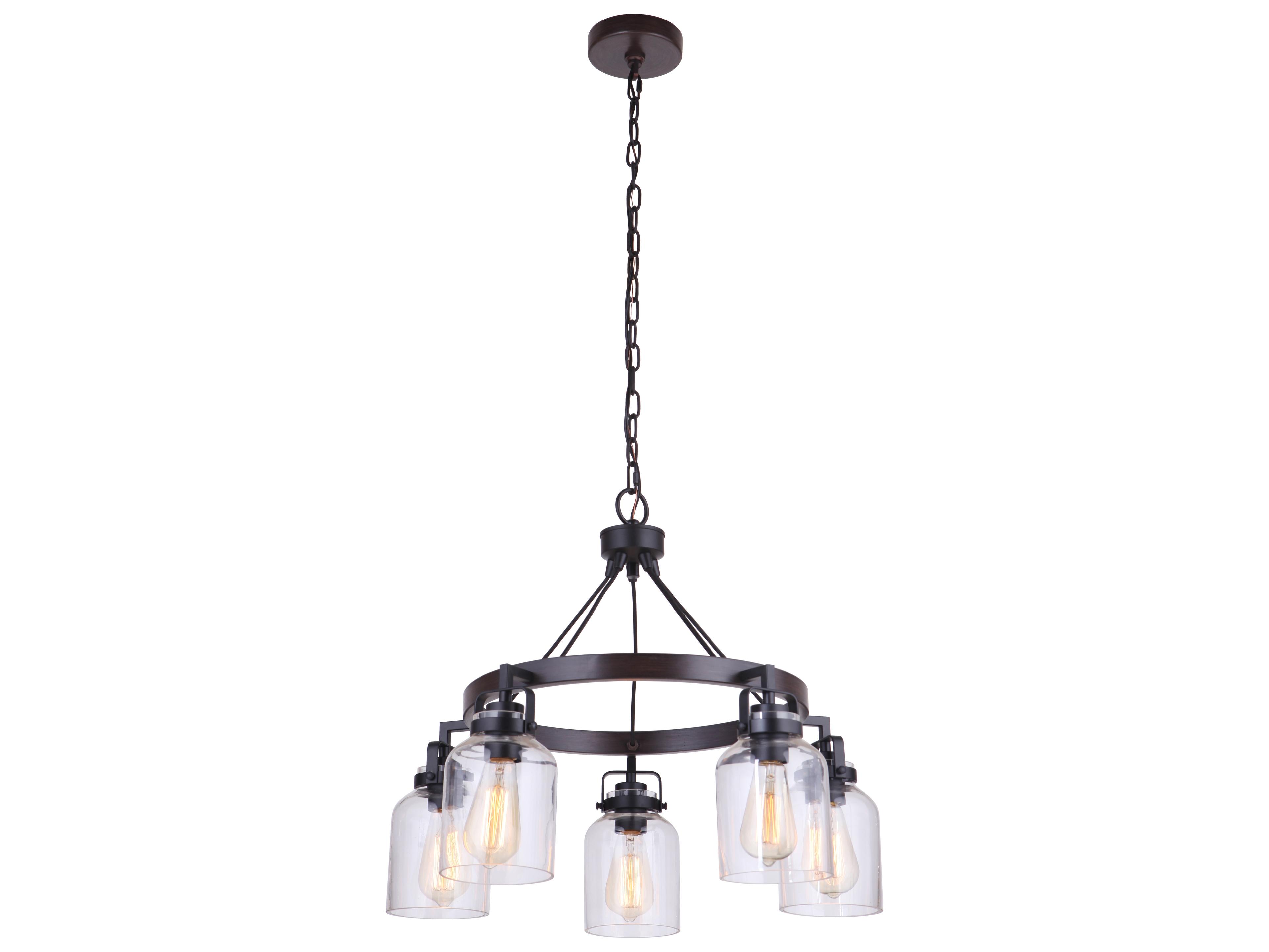 Craftmade Foxwood 5-Light Flat Black Dark Teak Glass Bell Chandelier