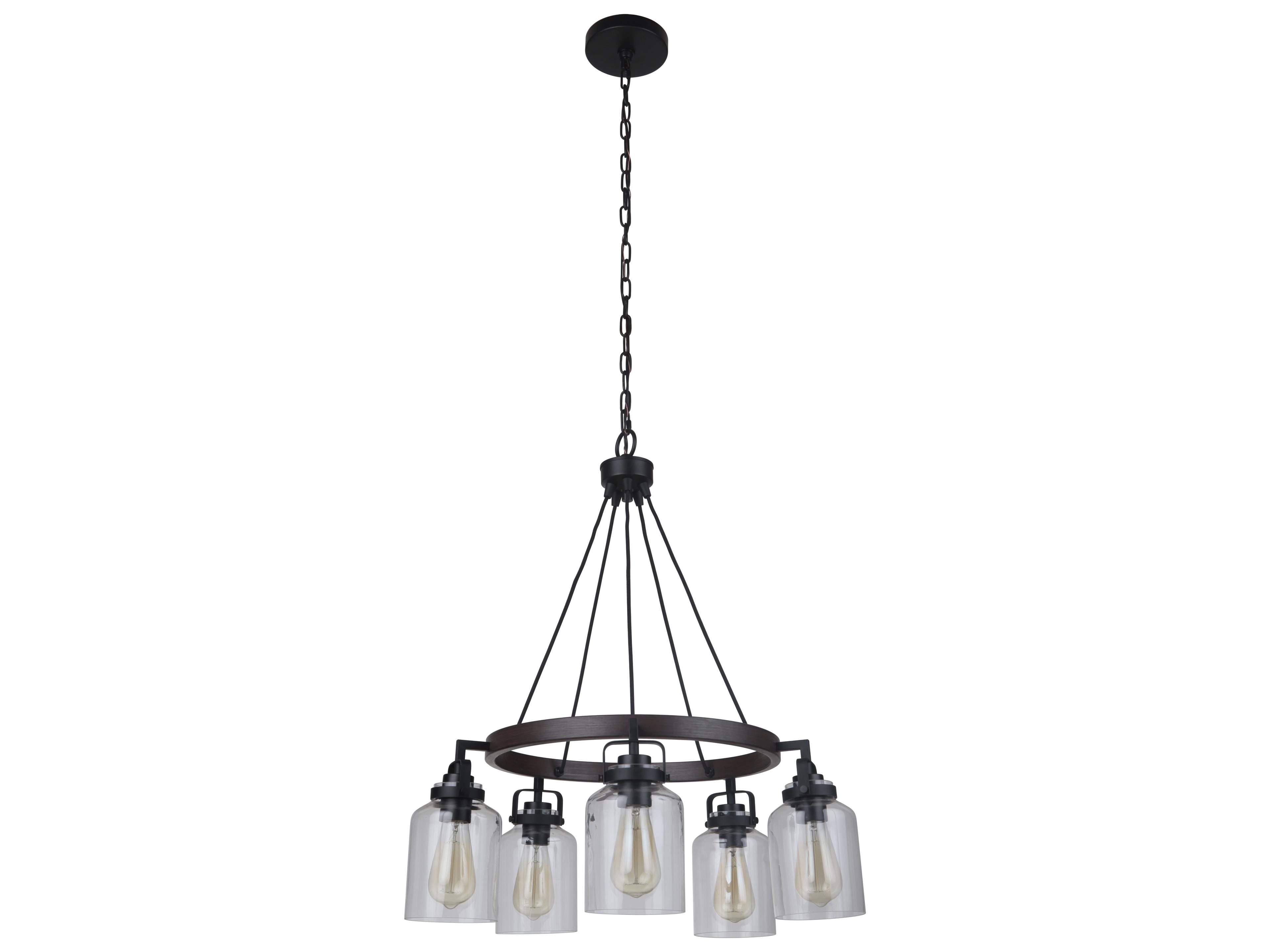 Craftmade Foxwood 5-Light Flat Black Dark Teak Glass Bell Chandelier