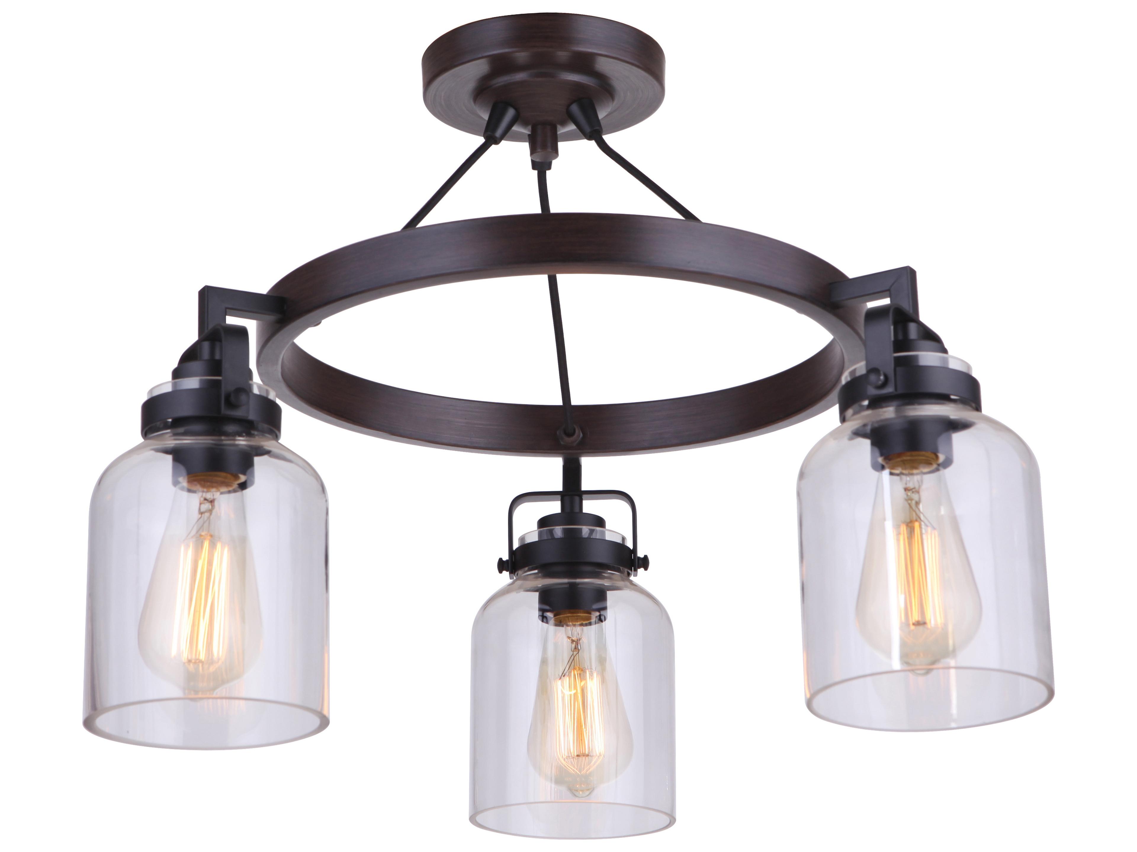Craftmade Foxwood 3-Light Flat Black Dark Teak Glass Bell Semi Flush Mount