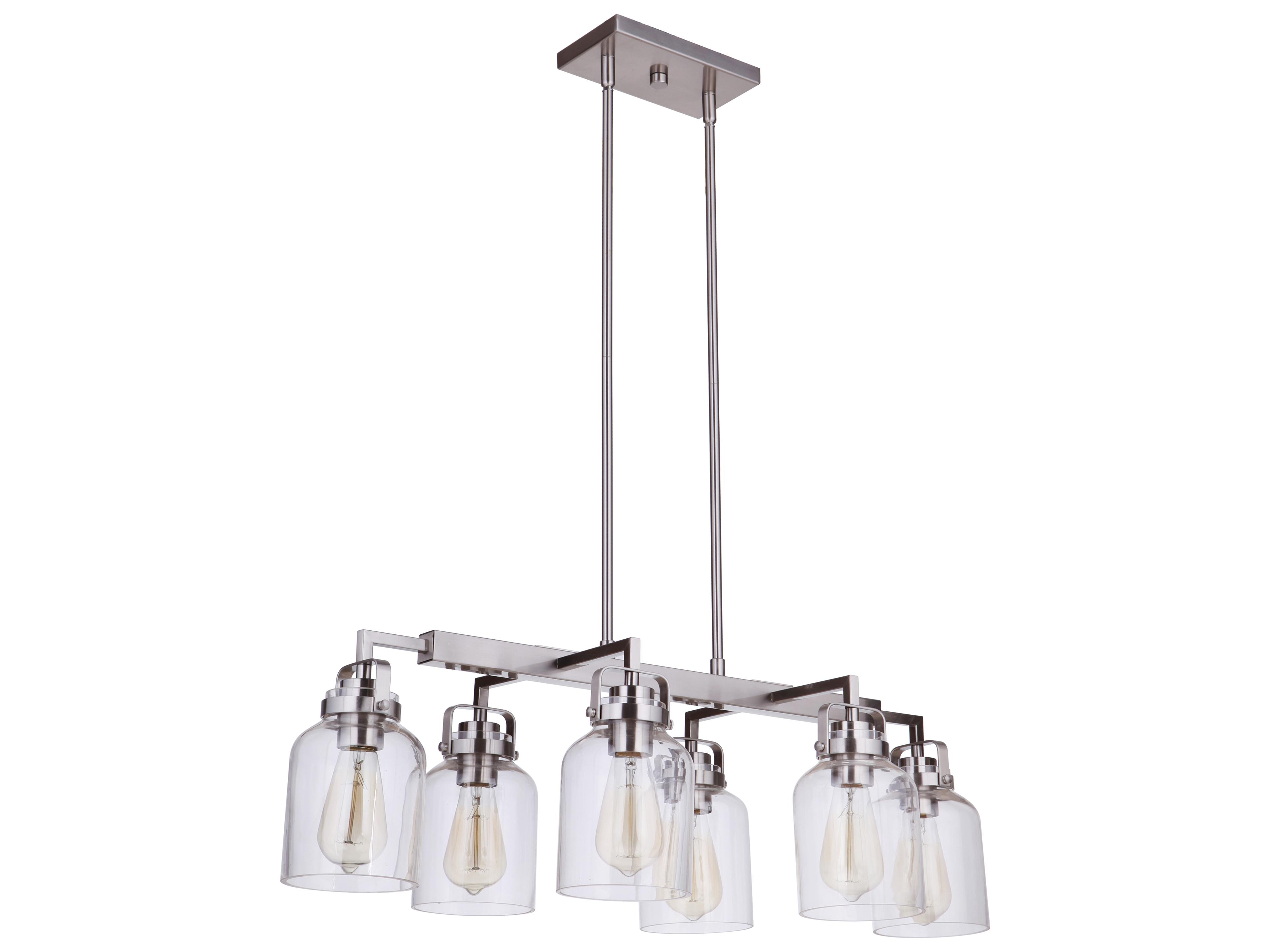 Foxwood 6-Light Brushed Polished Nickel Glass Bell Linear Island Pendant
