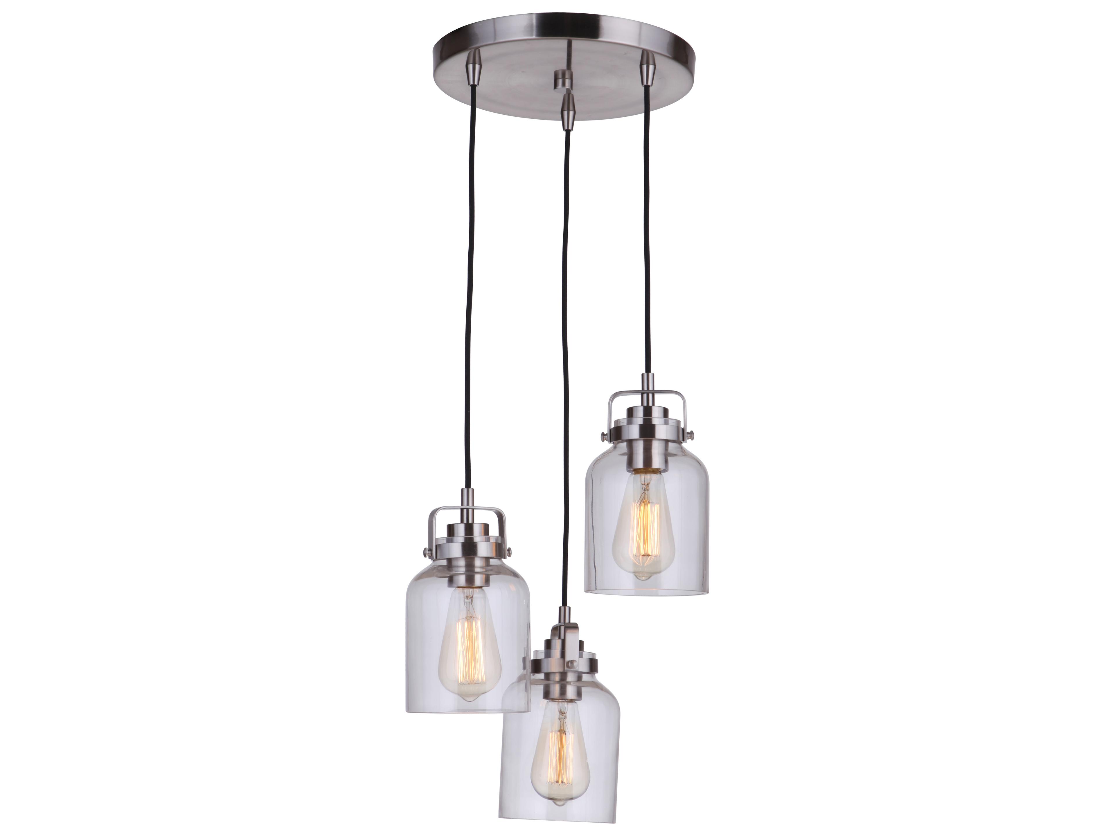 Foxwood 3-Light Brushed Polished Nickel Glass Bell Mini Pendant