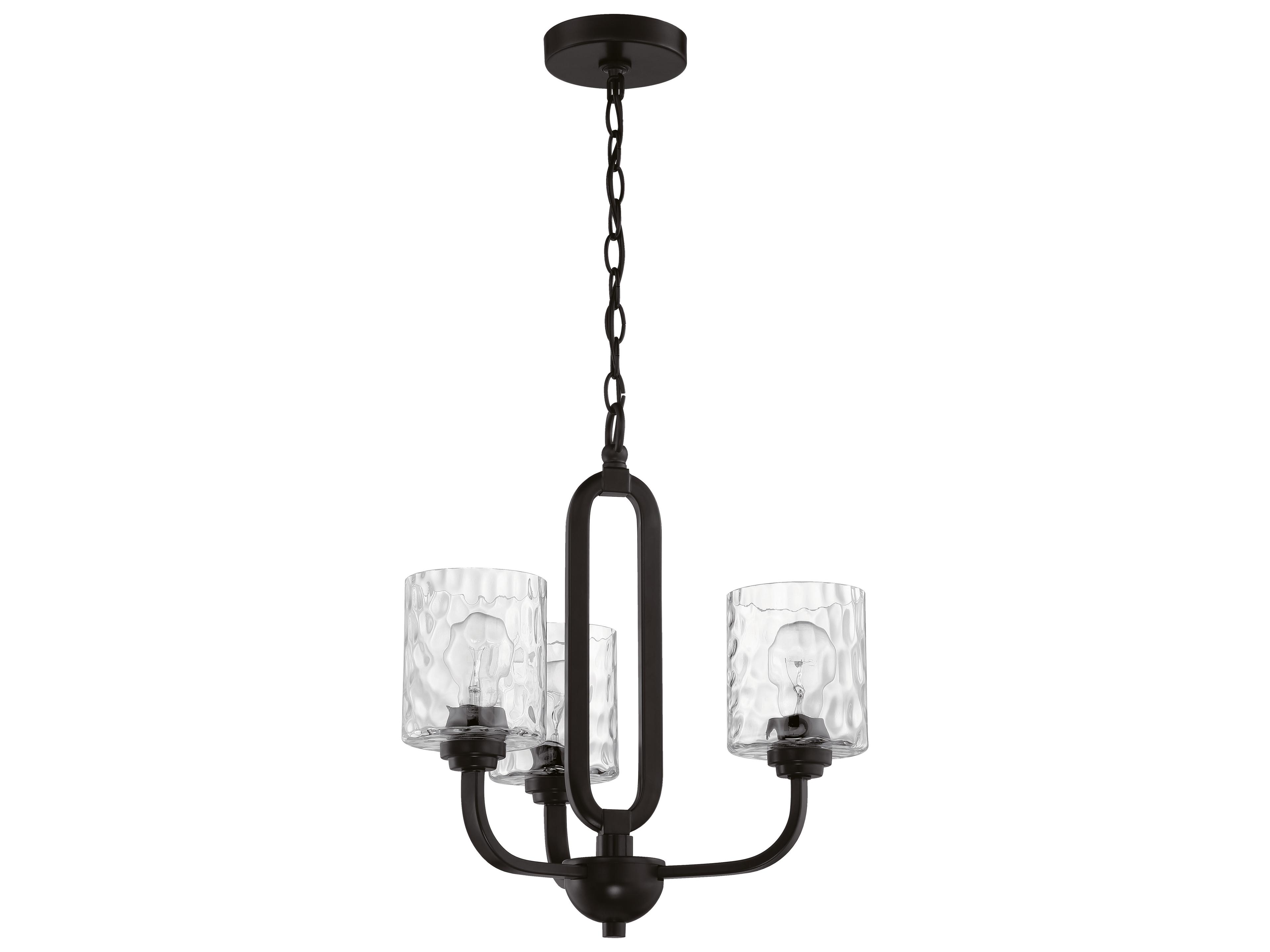 Collins 3-Light Flat Black Glass Cylinder Chandelier