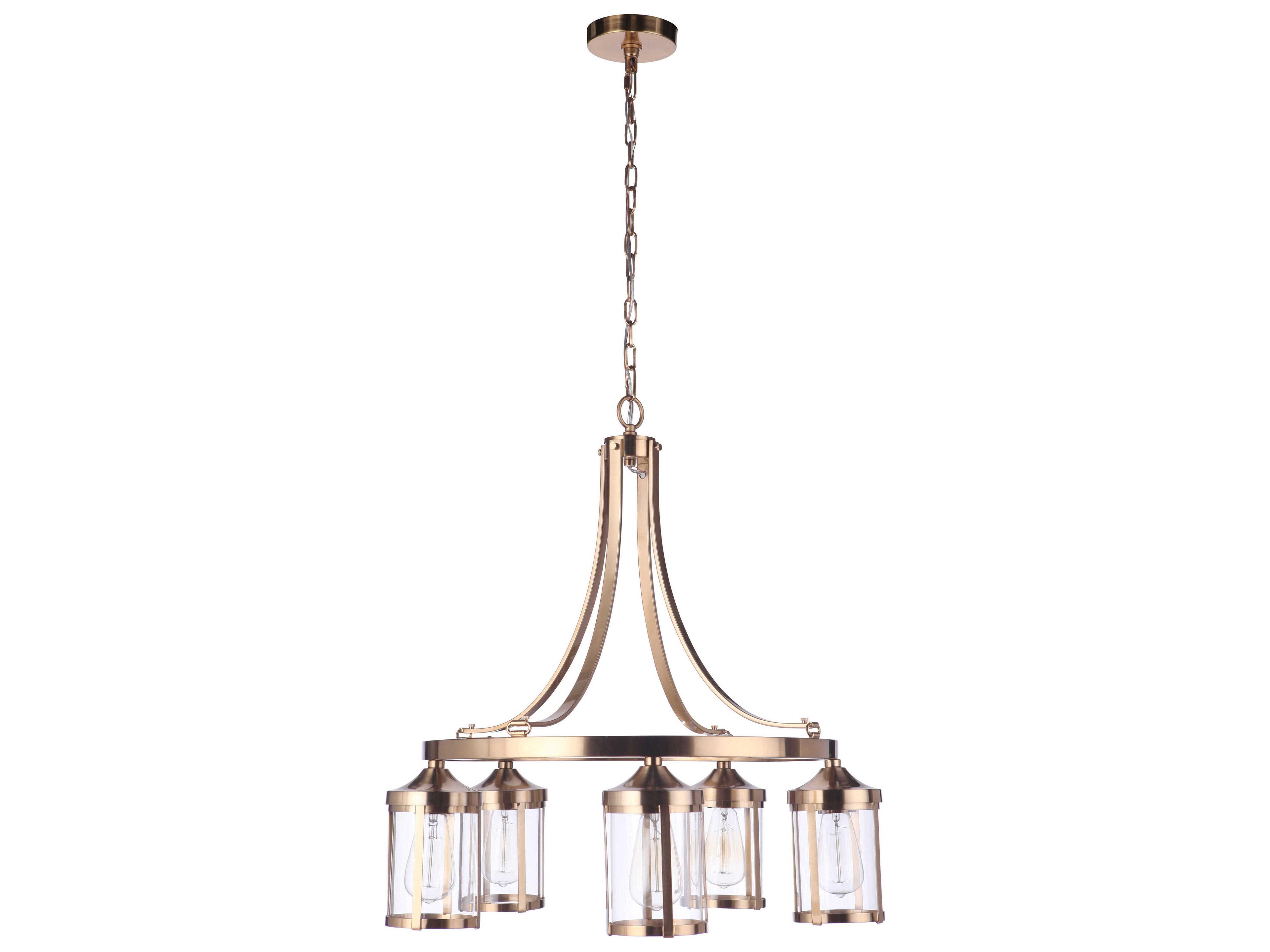 Elliot 5-Light Satin Brass Glass Cylinder Chandelier