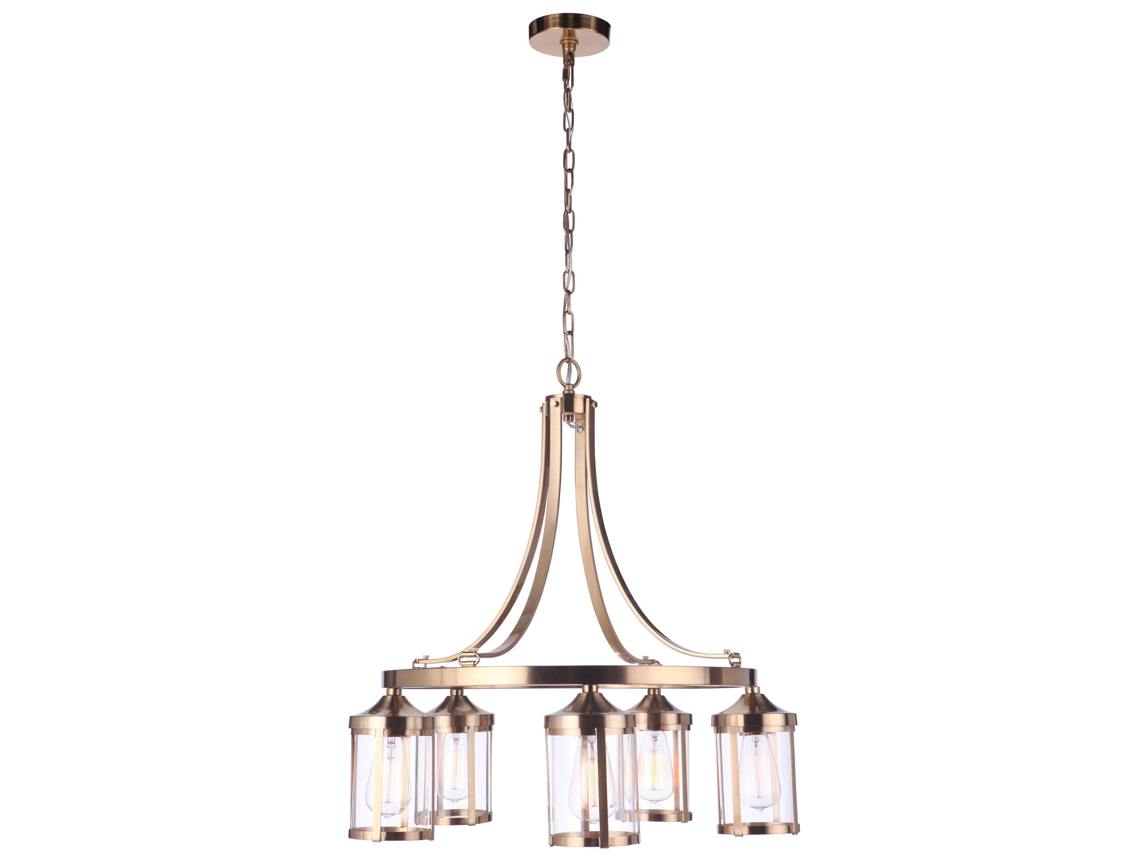 Craftmade Elliot 5-Light Satin Brass Glass Cylinder Chandelier