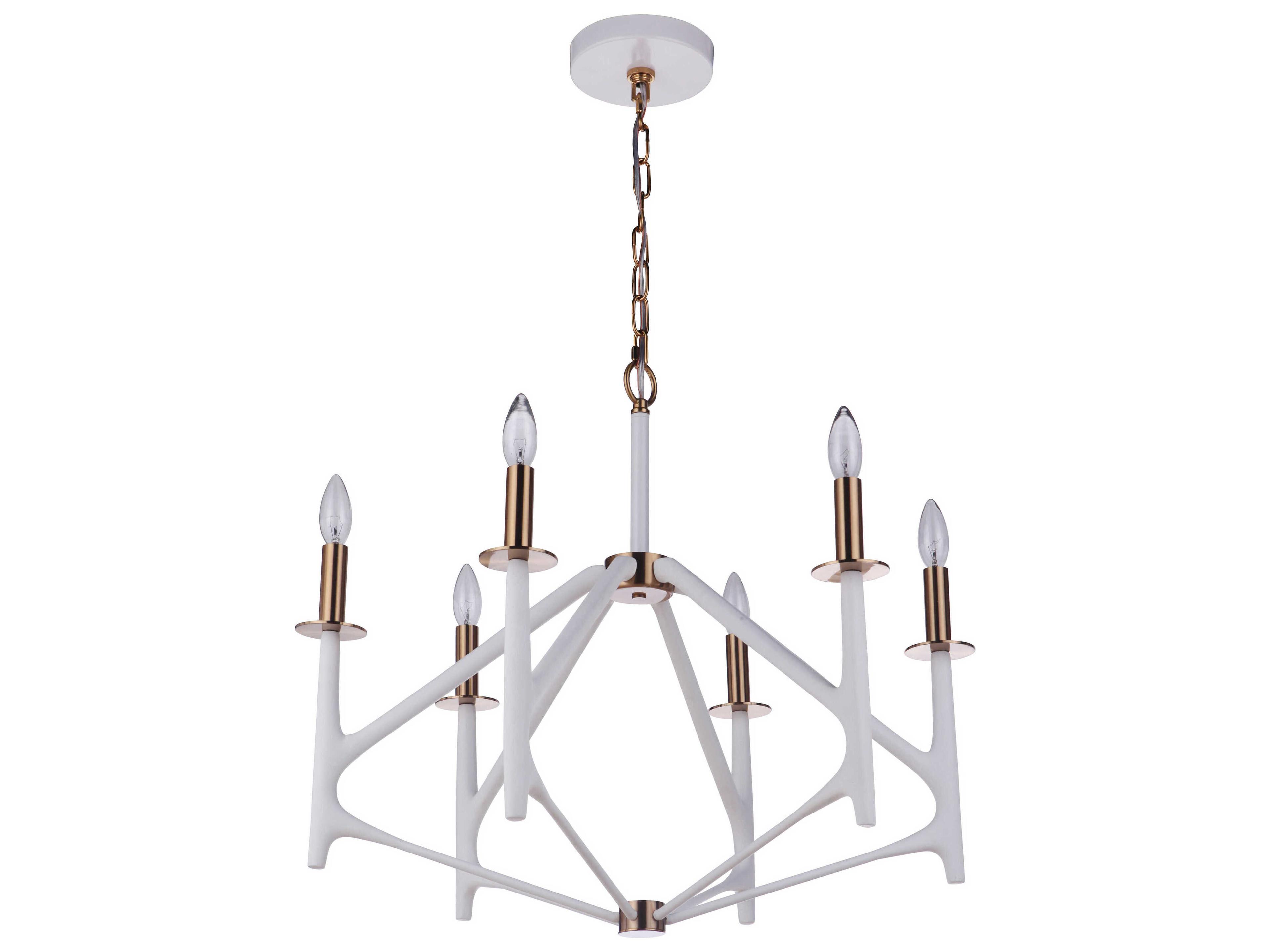 The Reserve 6-Light Matte White Satin Brass Candelabra Chandelier