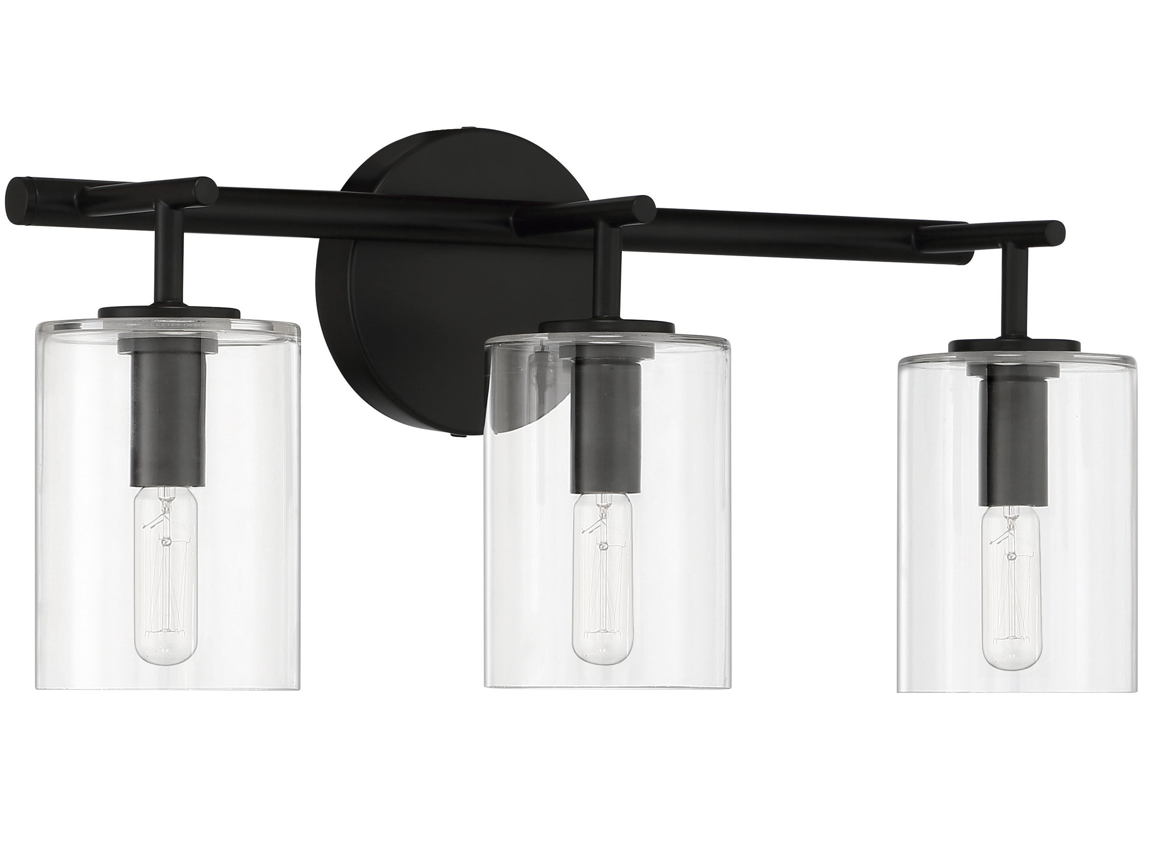 Hailie 3-Light Flat Black Glass Vanity Light