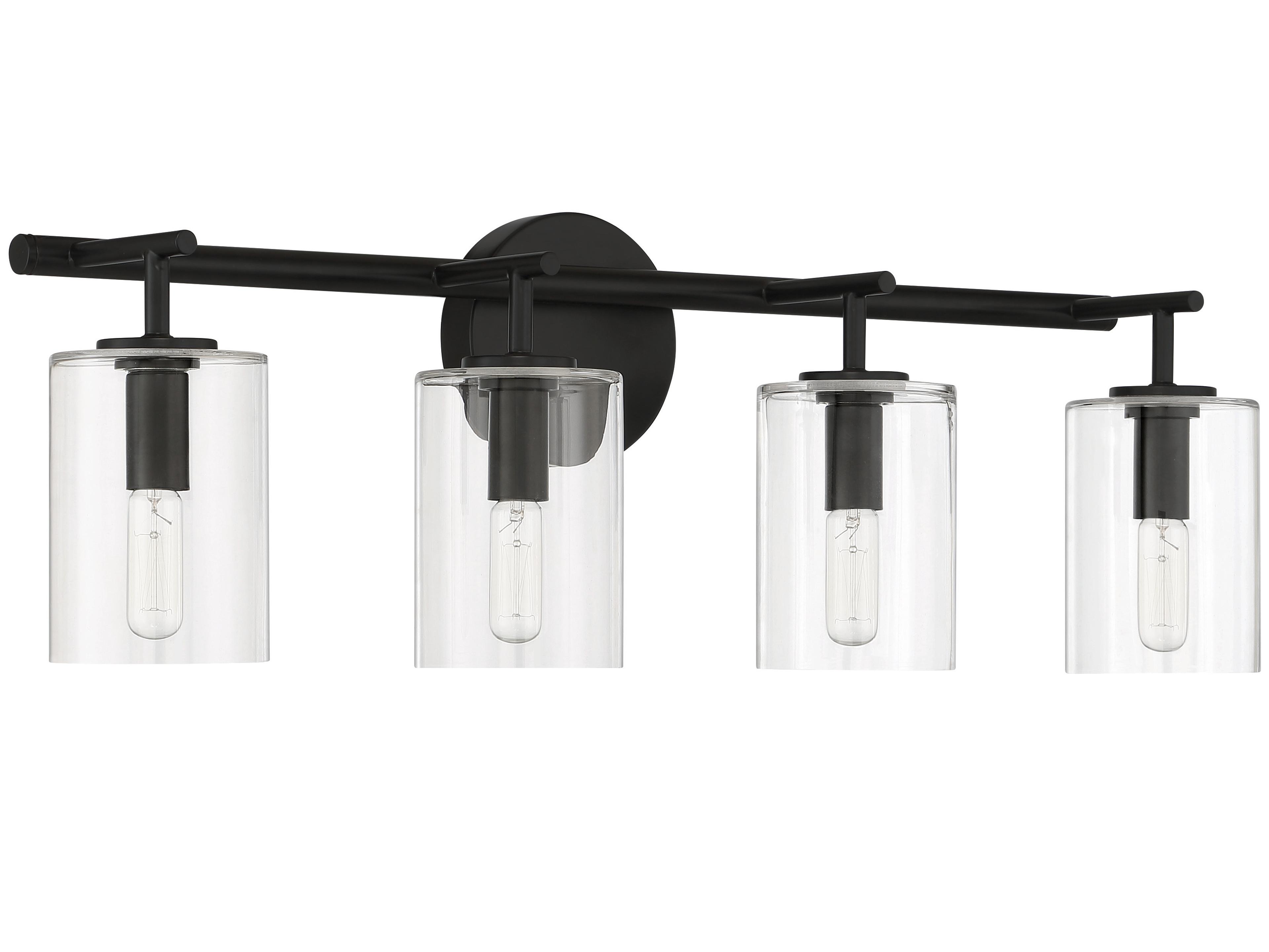 Hailie 4-Light Flat Black Glass Vanity Light