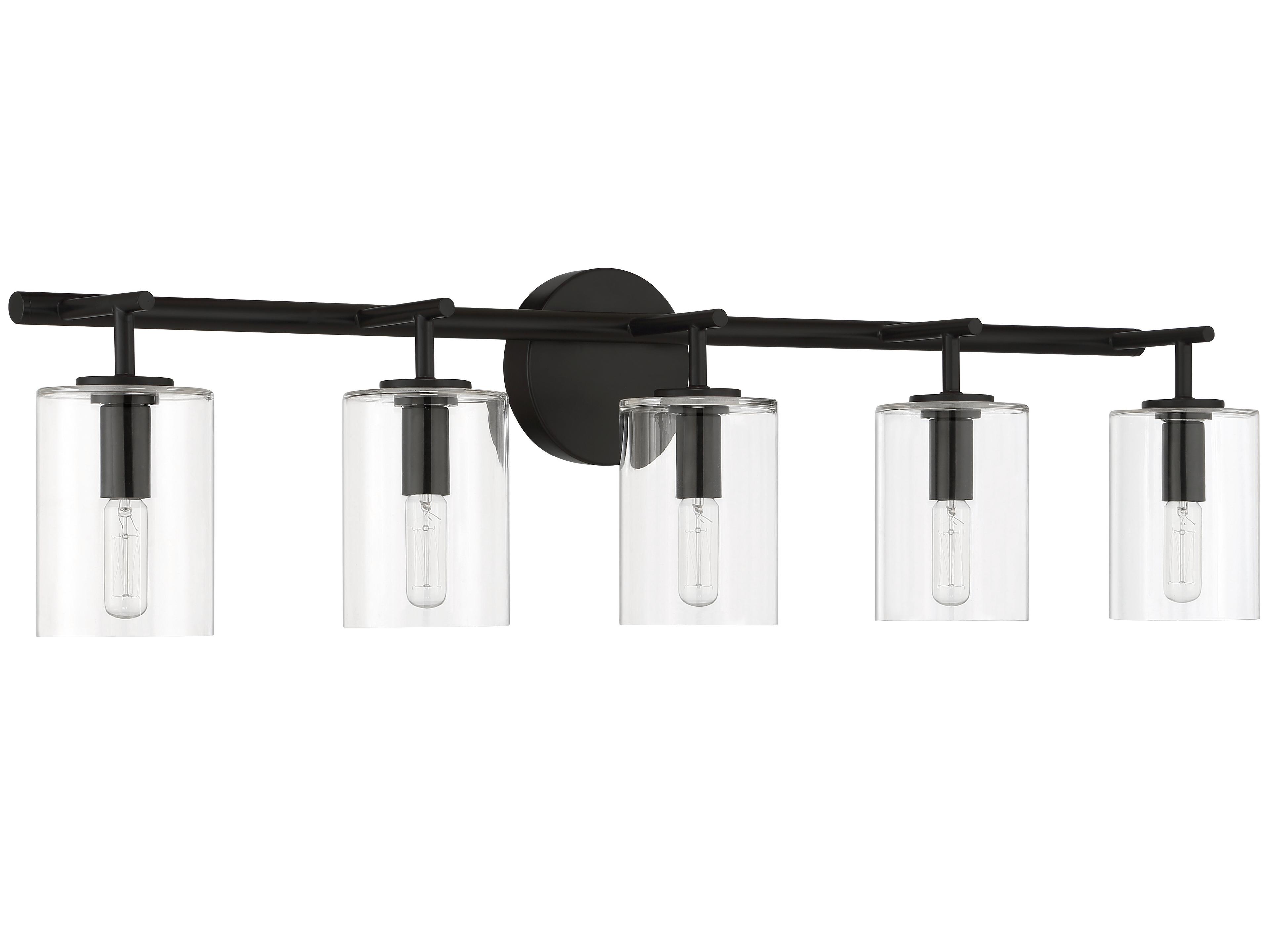 Hailie 5-Light Flat Black Glass Vanity Light