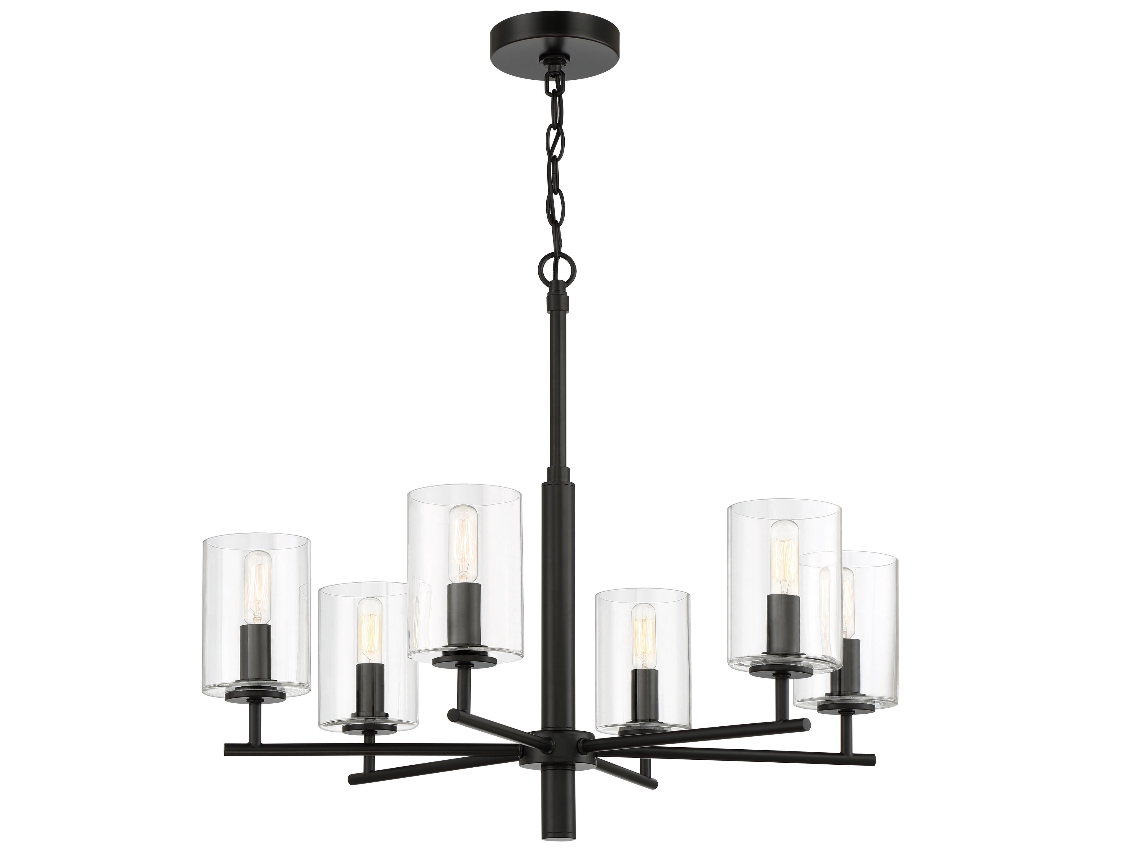 Craftmade Hailie 6-Light Flat Black Glass Cylinder Chandelier