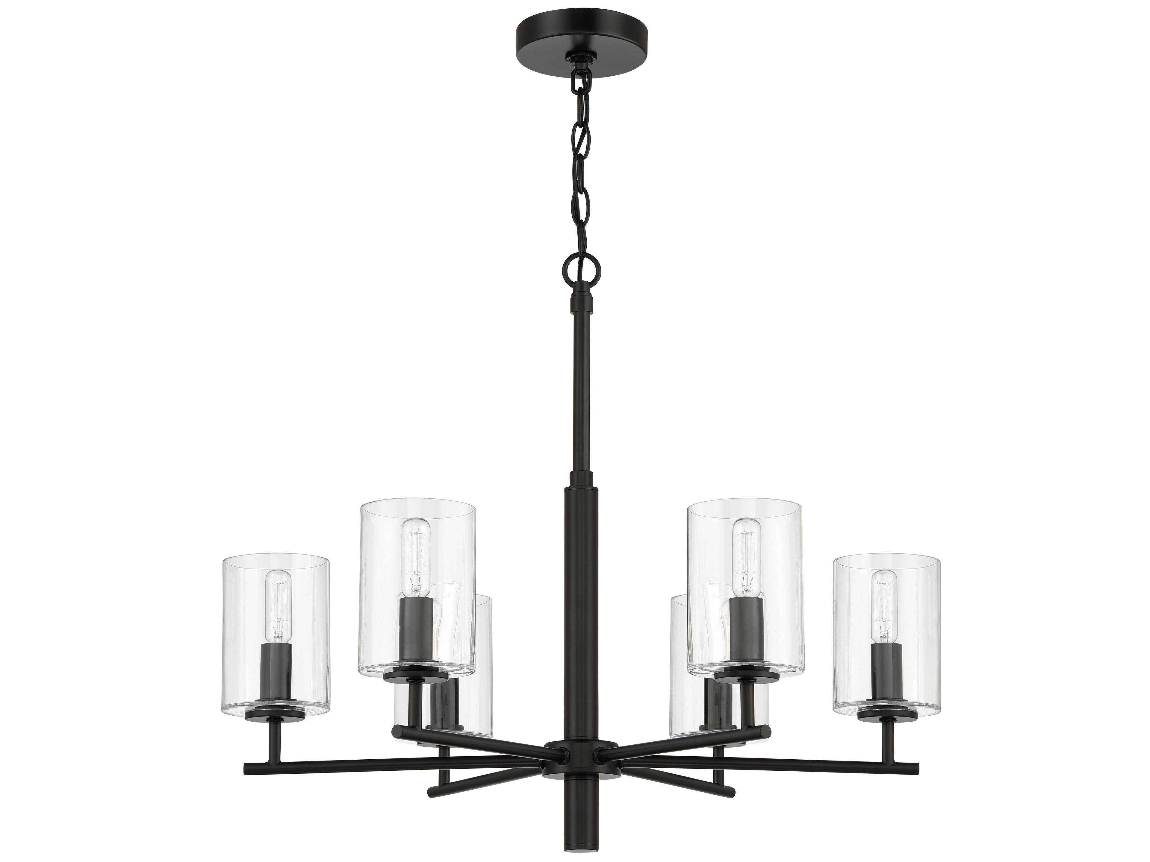 Craftmade Hailie 6-Light Flat Black Glass Cylinder Chandelier