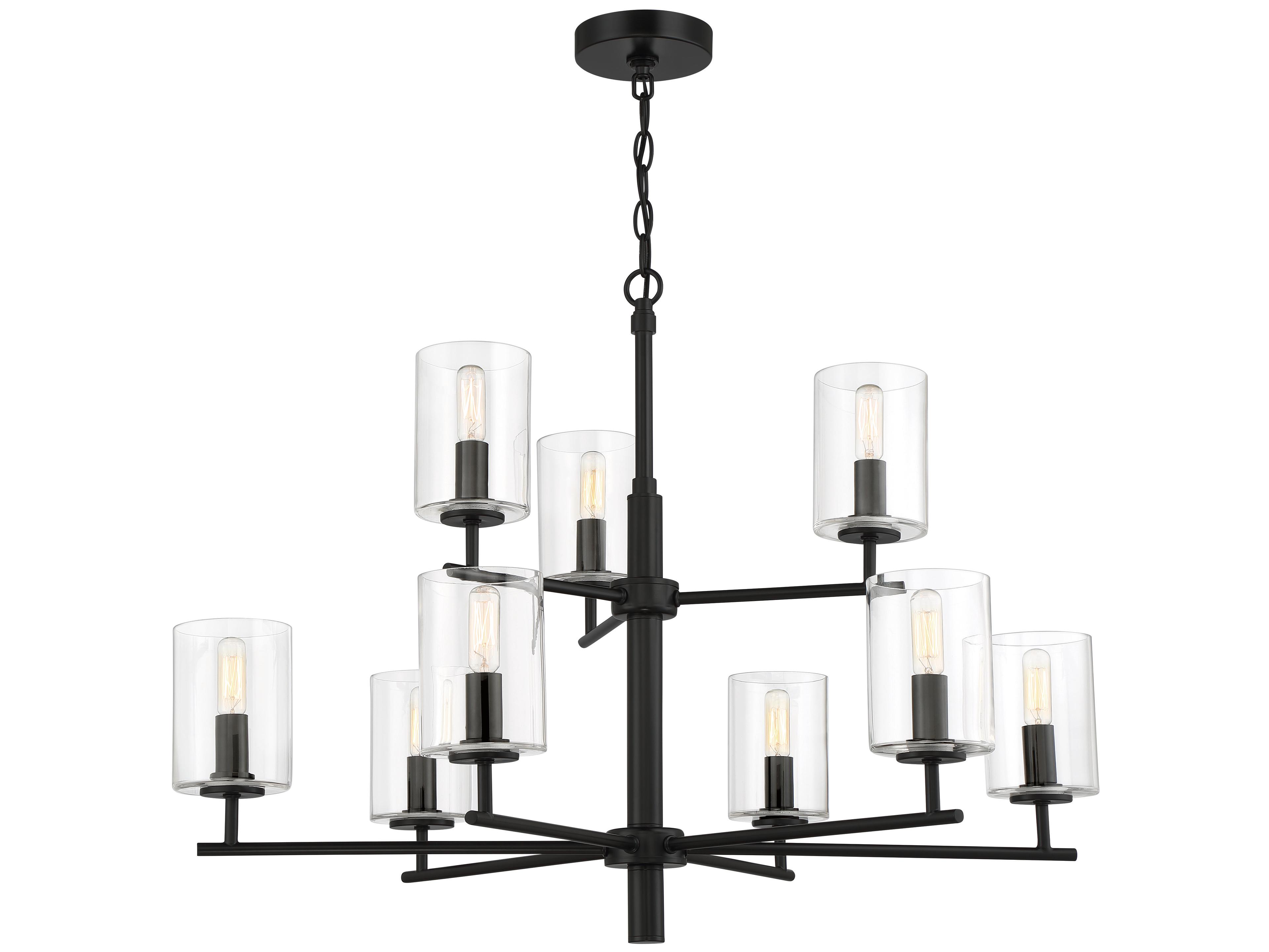 Craftmade Hailie 9-Light Flat Black Glass Cylinder Tiered Chandelier