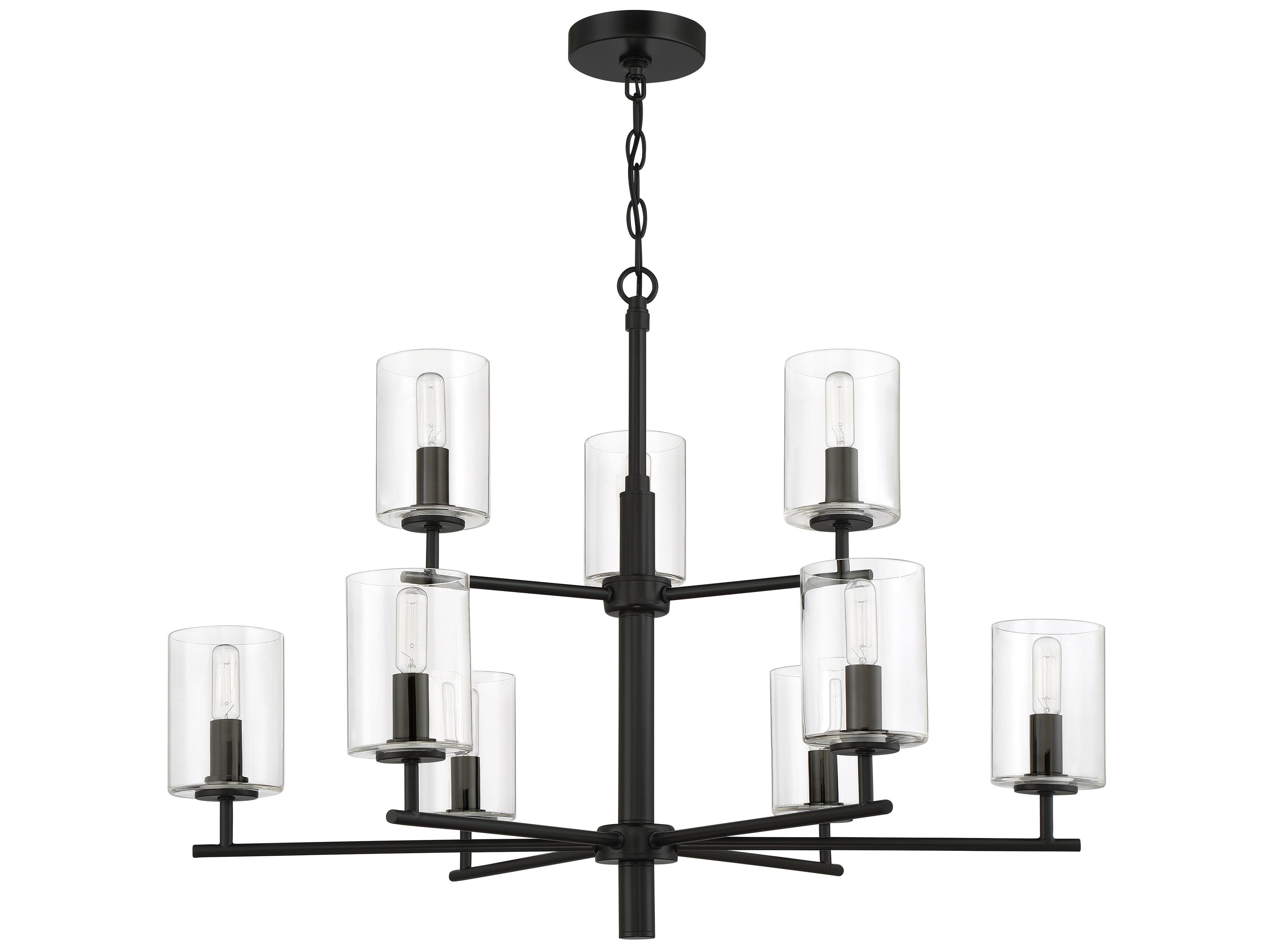 Craftmade Hailie 9-Light Flat Black Glass Cylinder Tiered Chandelier